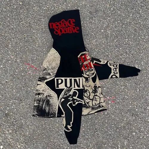 image of Vintage Streetwear Hoodie Y2K Sweatshirt Harajuku Hip in Black, Men's (Size Medium)