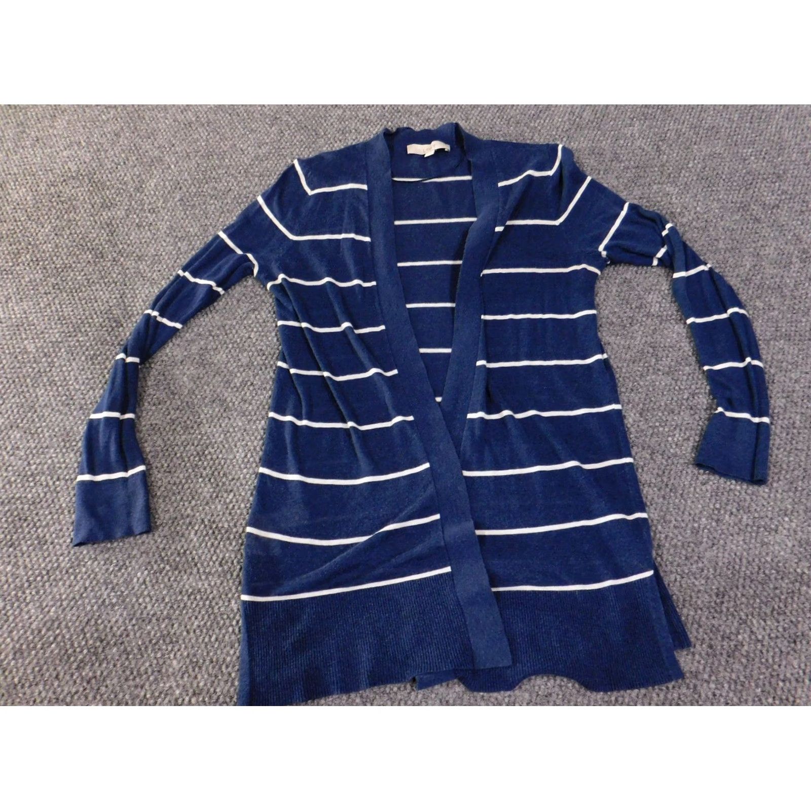 Loft LOFT Cardigan Womens Small Blue Striped Lightweight Cable Knit Crew Neck Sweater Casual All Seasons Spring Fall Girls Women Mens Size S / US 4 / IT 40 - 3 Thumbnail
