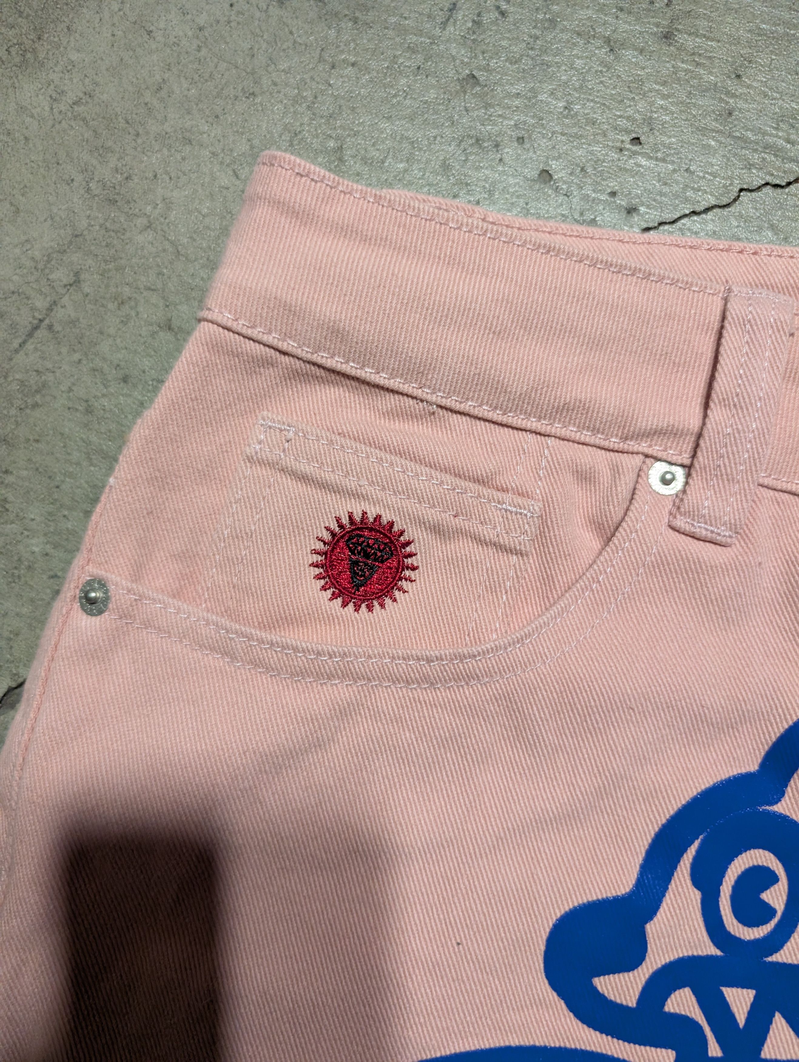 Billionaire Boys Club Pink Running Dog Embroidered Baggy Jeans EU Size US 35 - 4 Thumbnail
