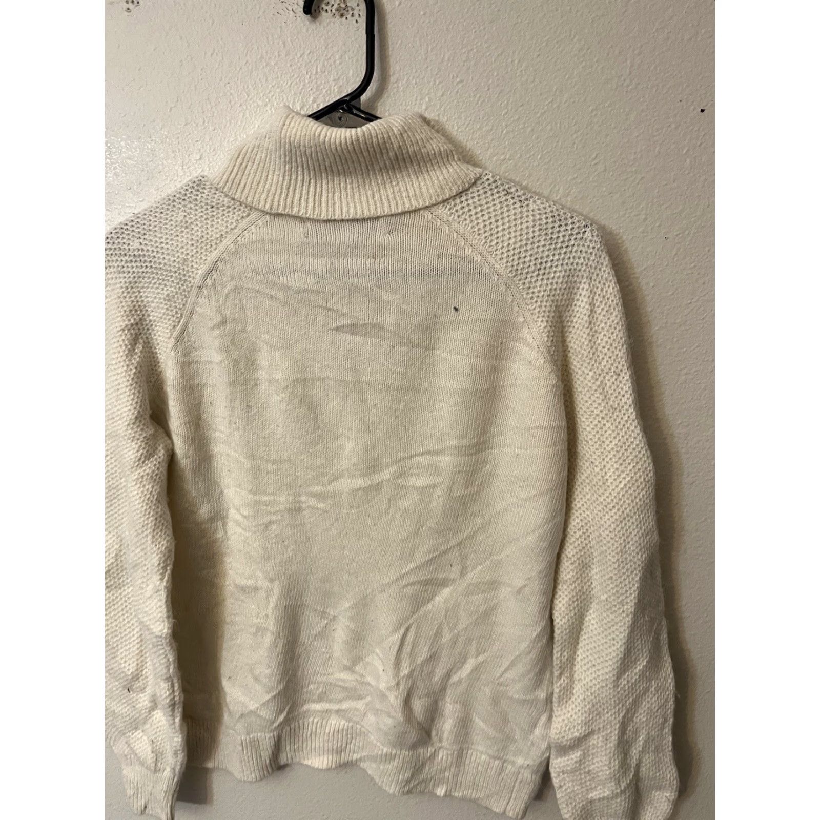 Loft LOFT Ivory Turtleneck Sweater Medium Women Fall Long Sleeve Cotton Blend Classic Pullover Size M / US 6-8 / IT 42-44 - 3 Thumbnail
