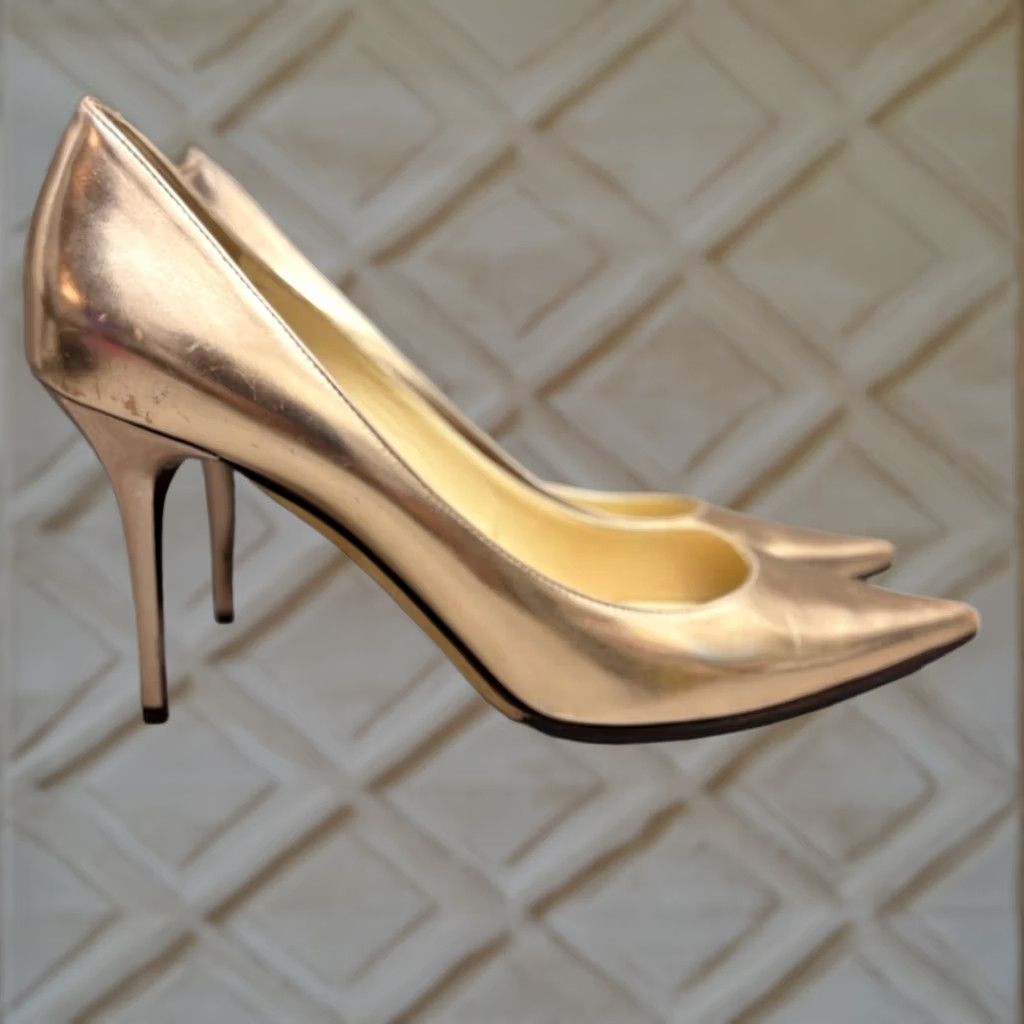 Jimmy Choo Jimmy Choo Pump Heel Stiletto Womens EU 40 Gold Ballet Pink Liquid Mirror Leather Pump Size US 7 / IT 37 - 1 Thumbnail