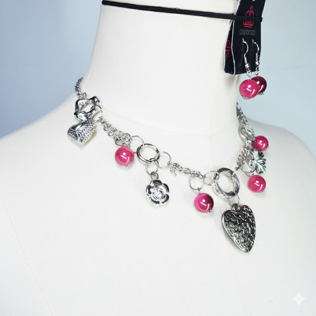 Other Paparazzi Set 16-18" Necklace Earrings Hearts Flowers Charm Size ONE SIZE - 4 Thumbnail