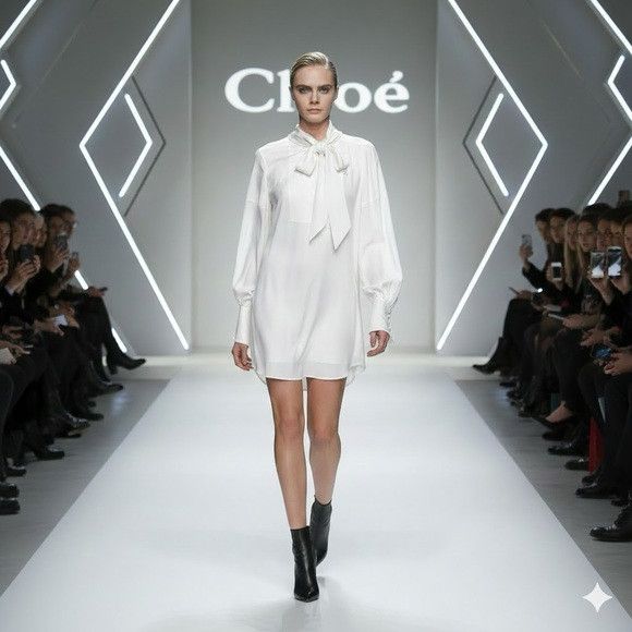 Chloe NEW CHLOE silk long sleeve white dress with ruffle neck Size M / US 6-8 / IT 42-44 - 1 Thumbnail