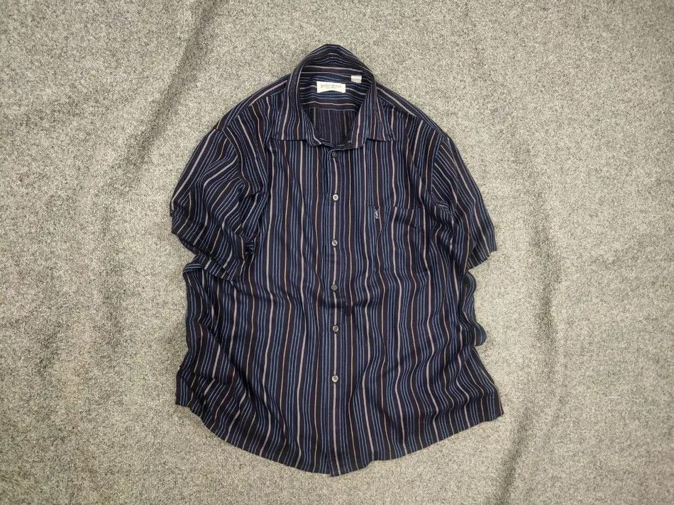Yves Saint Laurent Yves Saint Laurent Vintage Striped Blue shirt short sleeves Size US XL / EU 56 / 4 - 1 Thumbnail