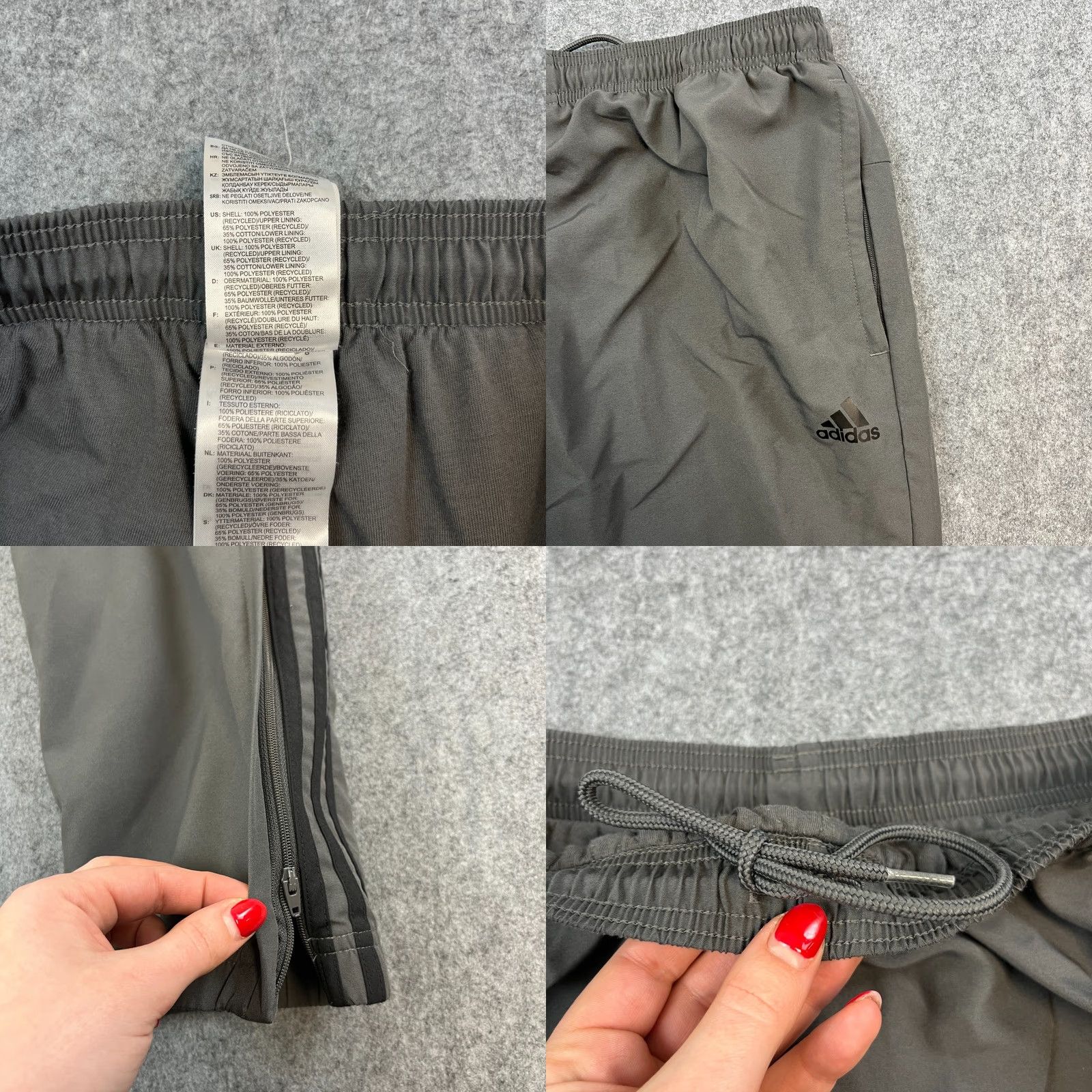 Adidas Adidas Track Pants Mens Large Grey Black Striped Lined Drawstring Trousers Comfortable Pockets Regular Muscles? Size US 33 - 8 Thumbnail