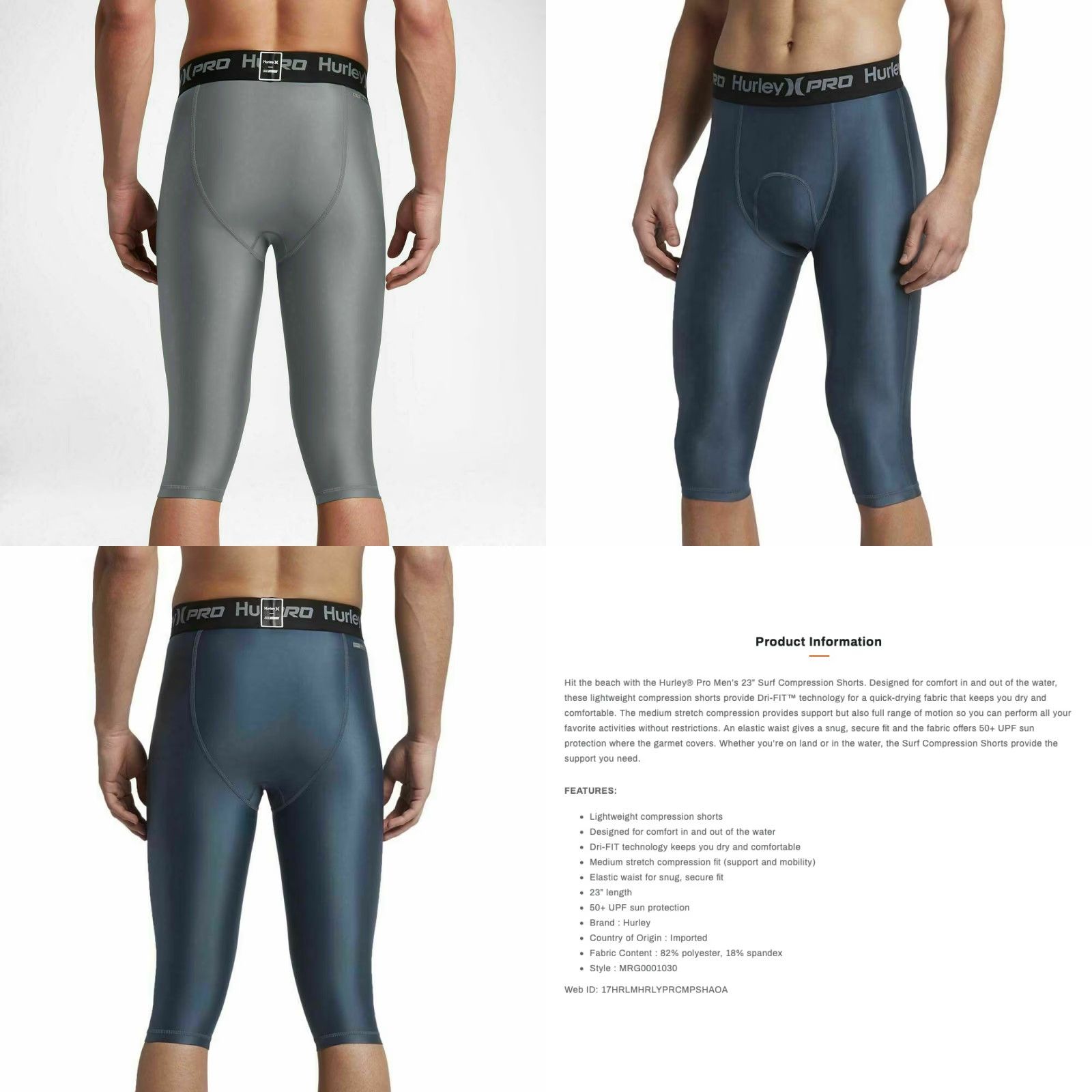Hurley Hurley Pro 23” Compression Surf Tights Shorts Mens Size S 50+ UPF 2 Pack Size US 29 - 9 Thumbnail