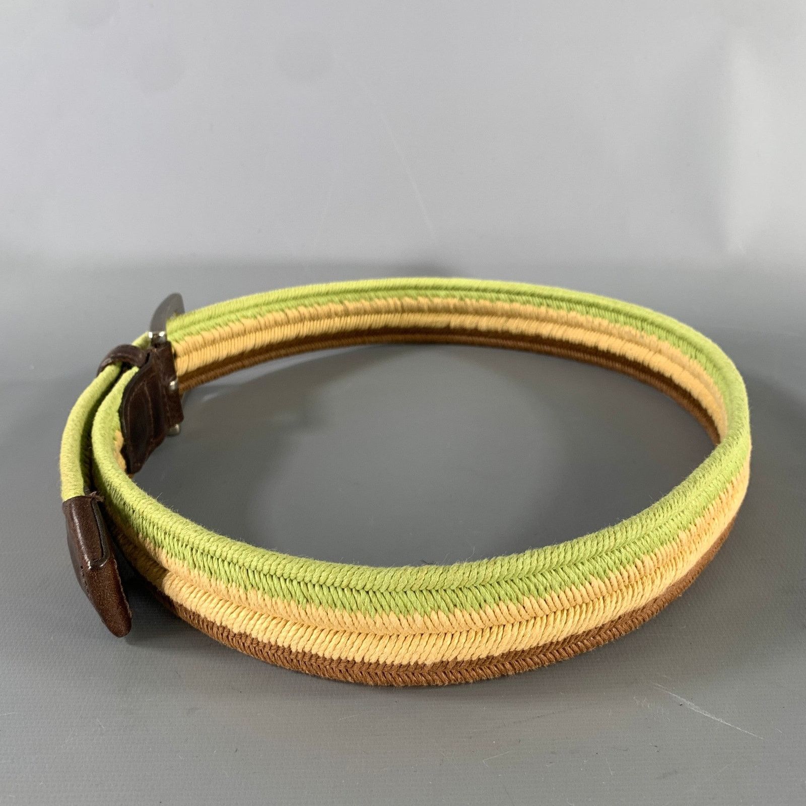 Etro ETRO Size Green Brown Stripe Viscose Belt Size 34 - 4 Thumbnail