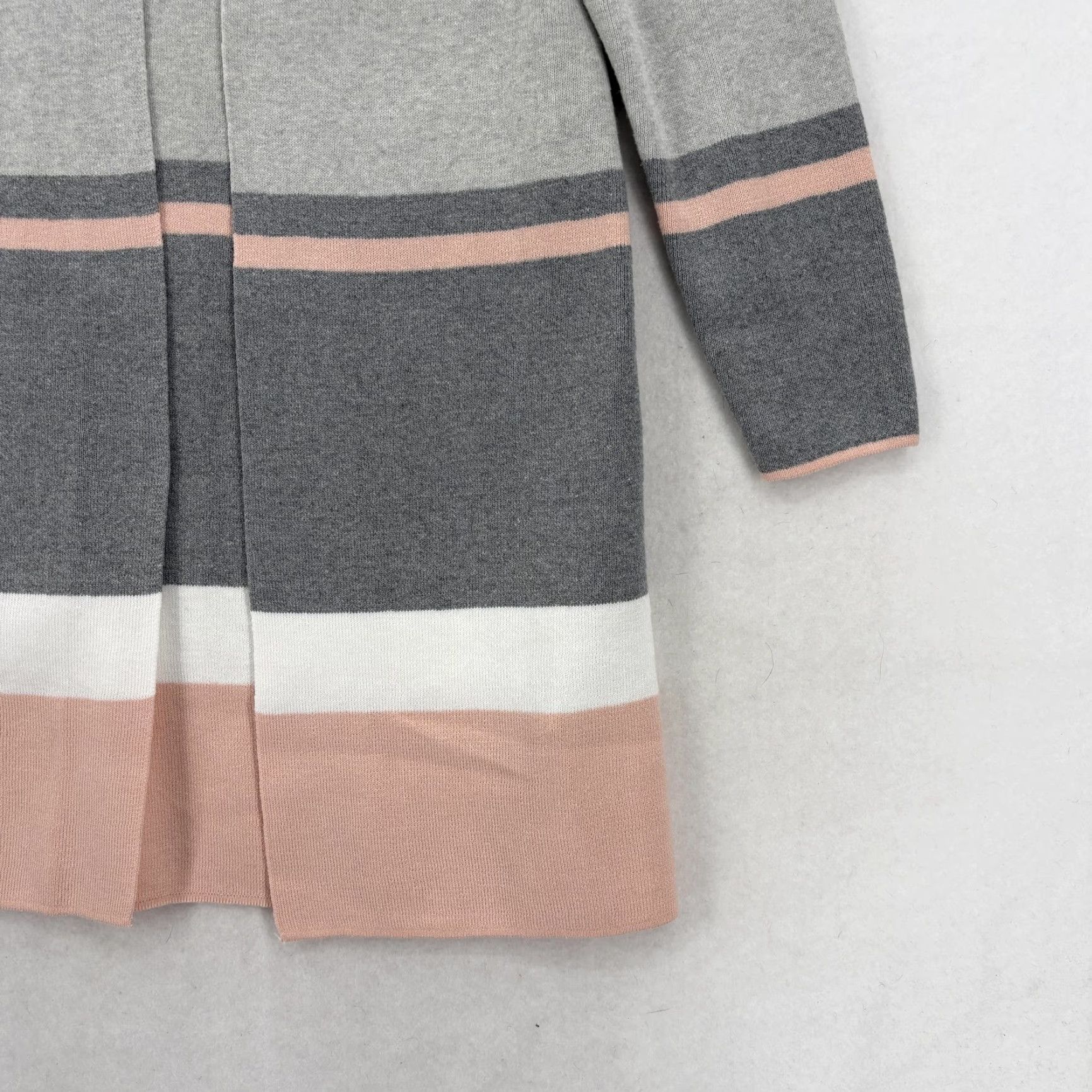 Apt. 9 Apt. 9 Cardigan Sweater Womens XS Gray Pink Colorblock Stripe Open Front NWT Size XS / US 0-2 / IT 36-38 - 3 Thumbnail