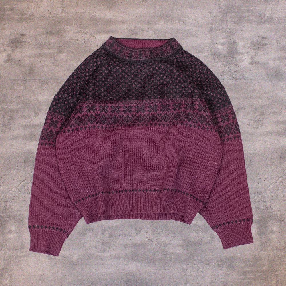 Vintage Vintage 1990's Blocx Pattern Wool Burgundy Sweater Size US L / EU 52-54 / 3 - 1 Thumbnail