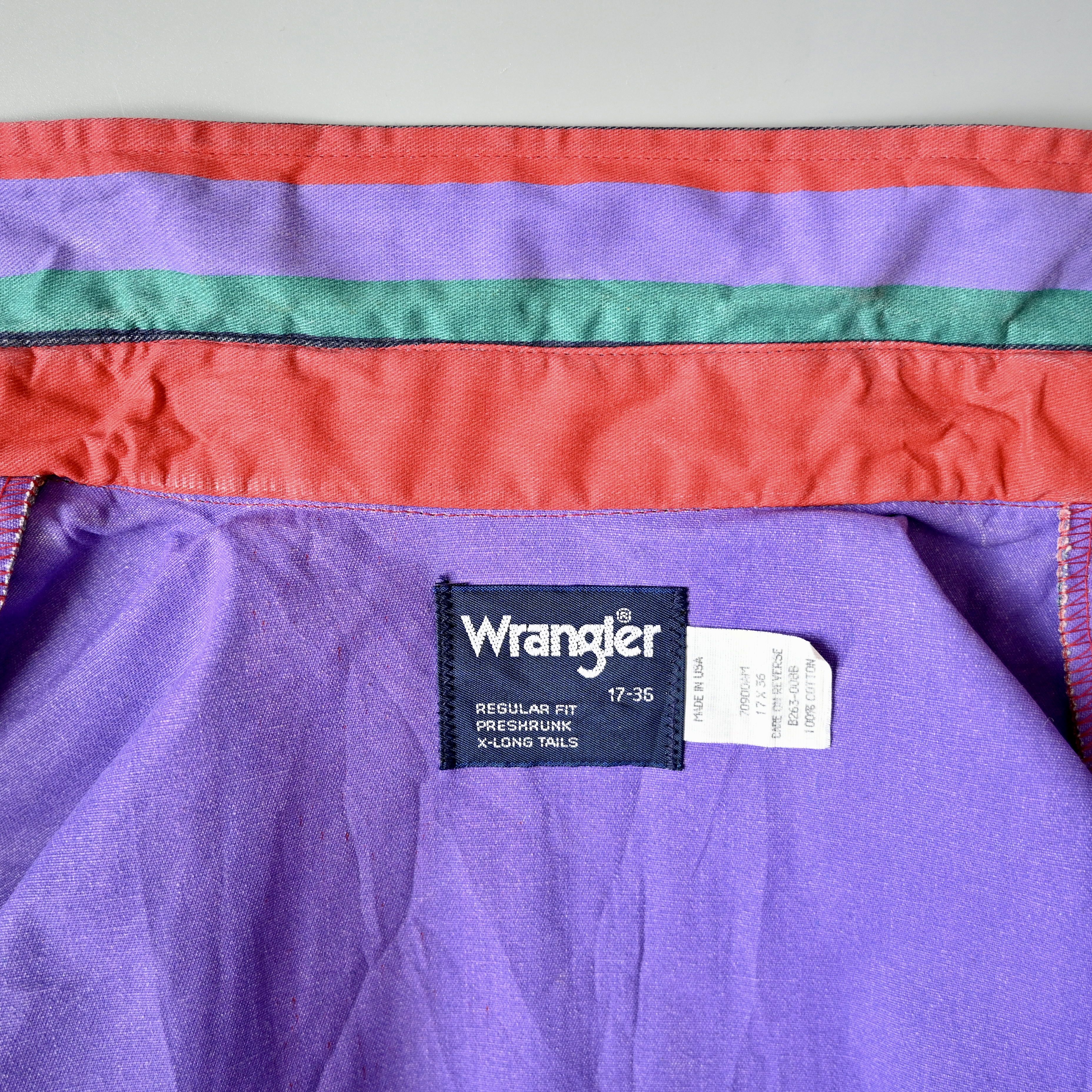 Vintage VTG 90s Wrangler Brushpopper cape shirt rainbow stripe 17.5 Size US XL / EU 56 / 4 - 19 Thumbnail