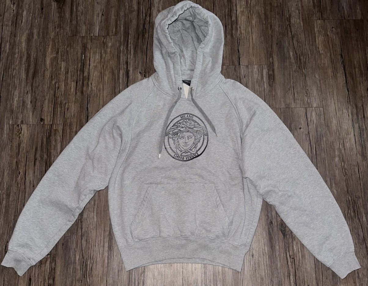 Gianni Versace Milano Hoodie Sweatshirt Grey Medusa Big Logo
