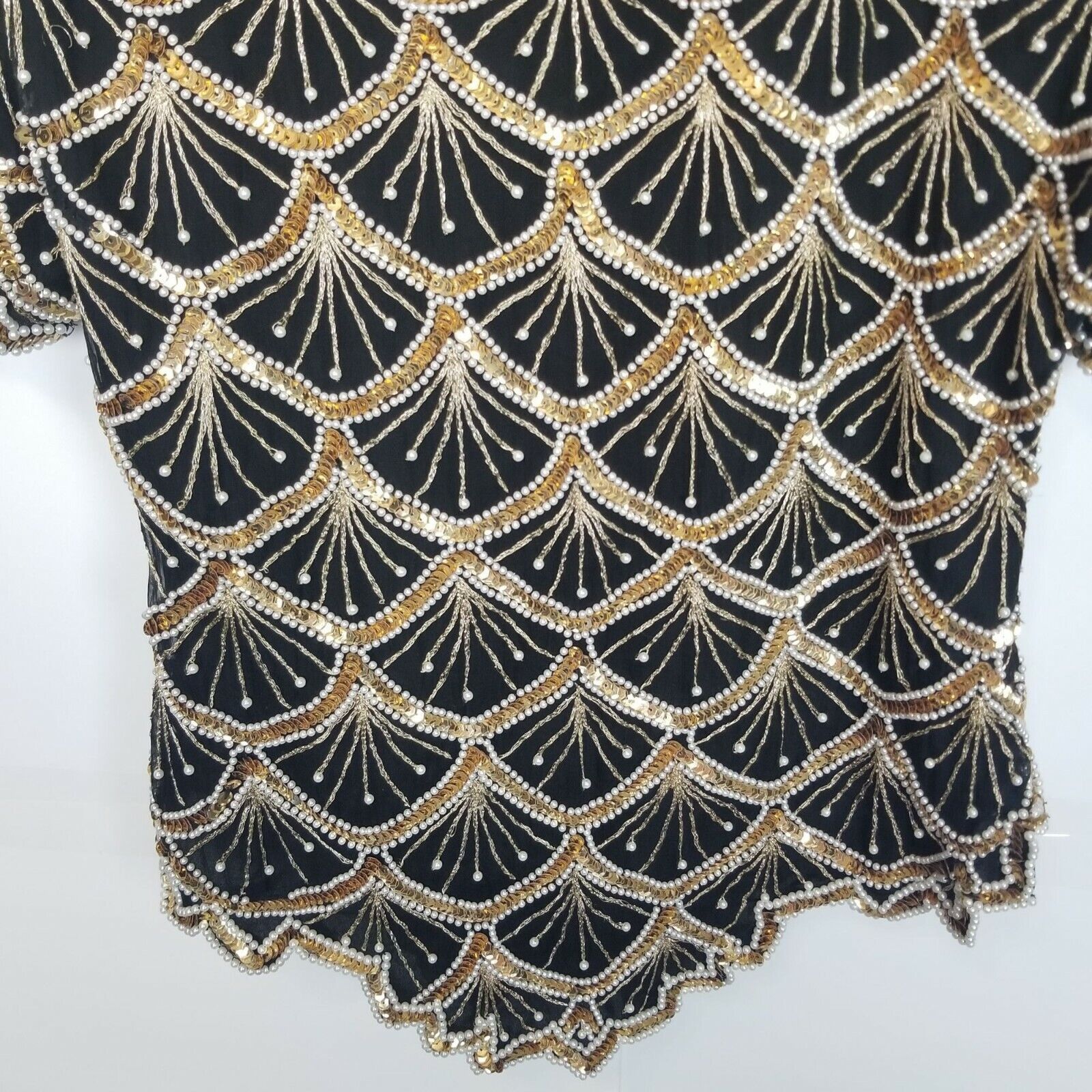 Vintage Laurence Kazar 80s Sequin Beaded SIlk Blouse Pearl Sz M Glam Size M / US 6-8 / IT 42-44 - 3 Thumbnail