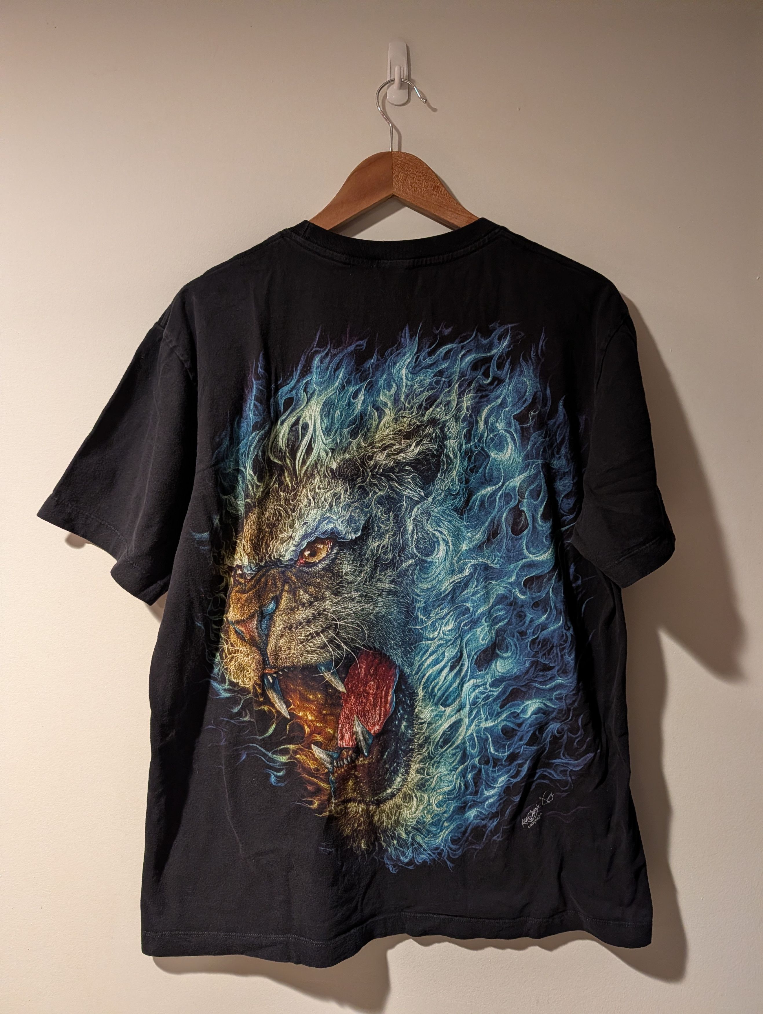 Arts & Science Vintage Lion Flame Big Print Animal Nature Wildlife T-Shirt Size US L / EU 52-54 / 3 - 6 Thumbnail