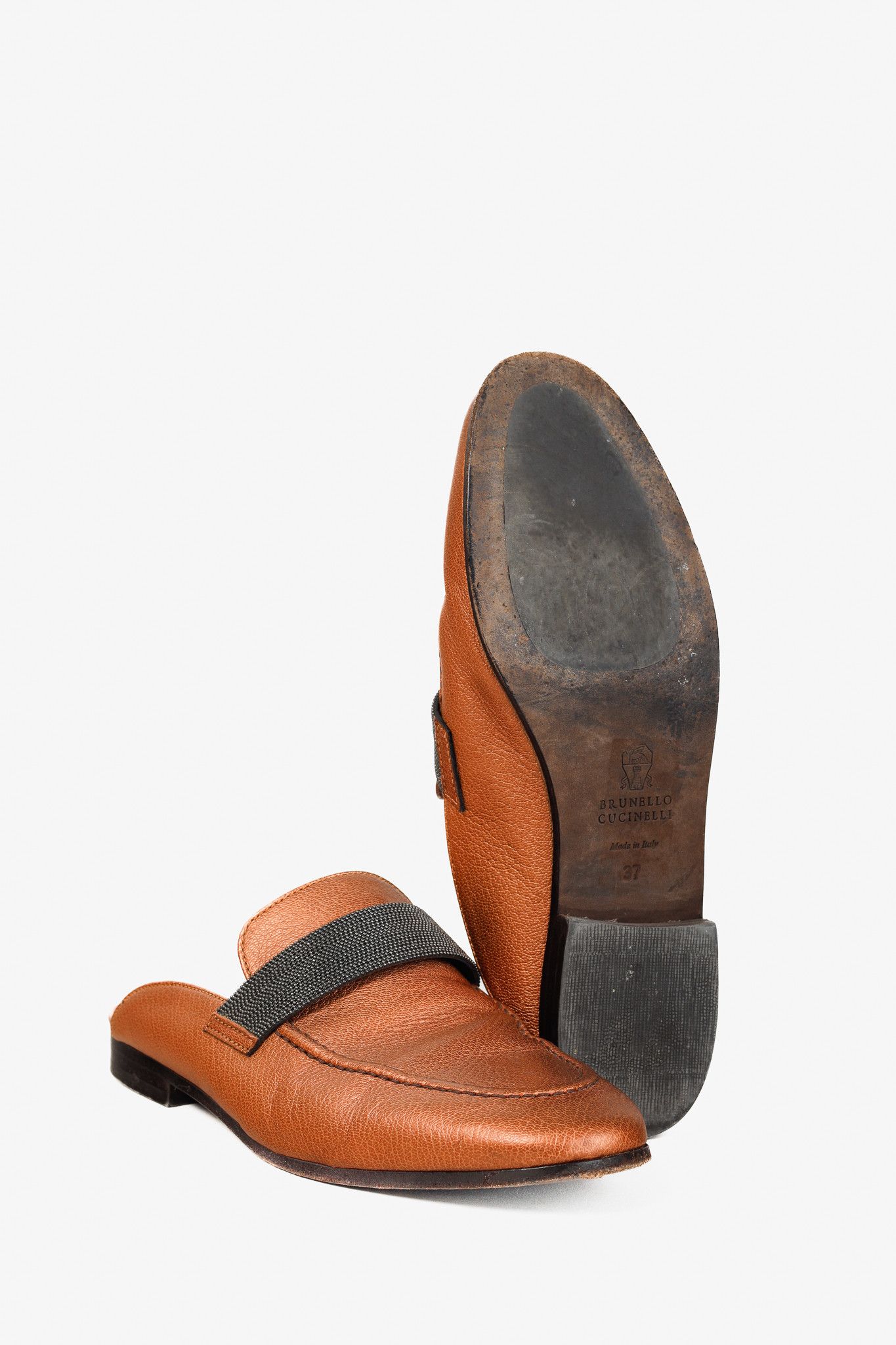 Brunello Cucinelli Brunello Cucinelli Metallic Copper Orange Monili Loafer Mule Size US 6.5 / IT 36.5 - 6 Thumbnail