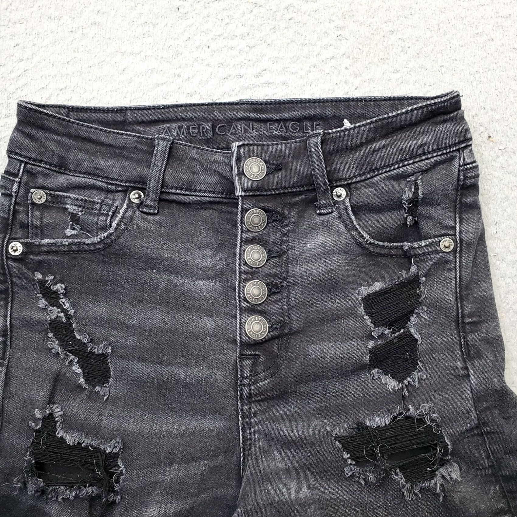 American Eagle Outfitters American Eagle Outfitters Denim Shorts Women 0 Black Stretch Distressed 5-Button Fly Size 25" / US 0 / IT 36 - 3 Thumbnail