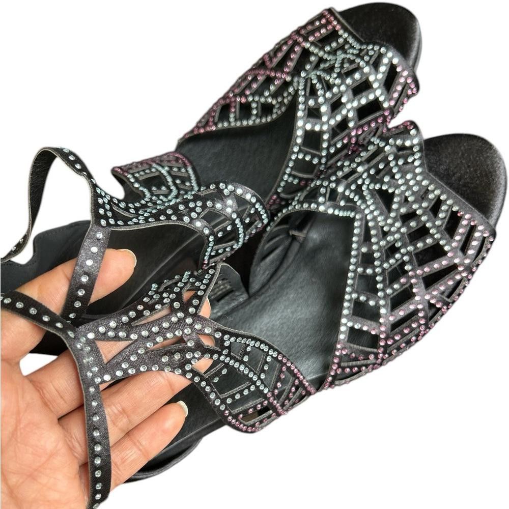 Designer Elegant Black Rhinestone Sandals Size US 7 / IT 37 - 4 Thumbnail