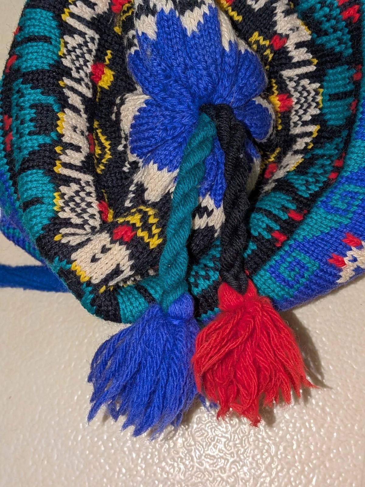 Designer VTG Blue Llama Poppy Gall Turtle Fur Knit Chullo Beanie Hat Size ONE SIZE - 5 Thumbnail