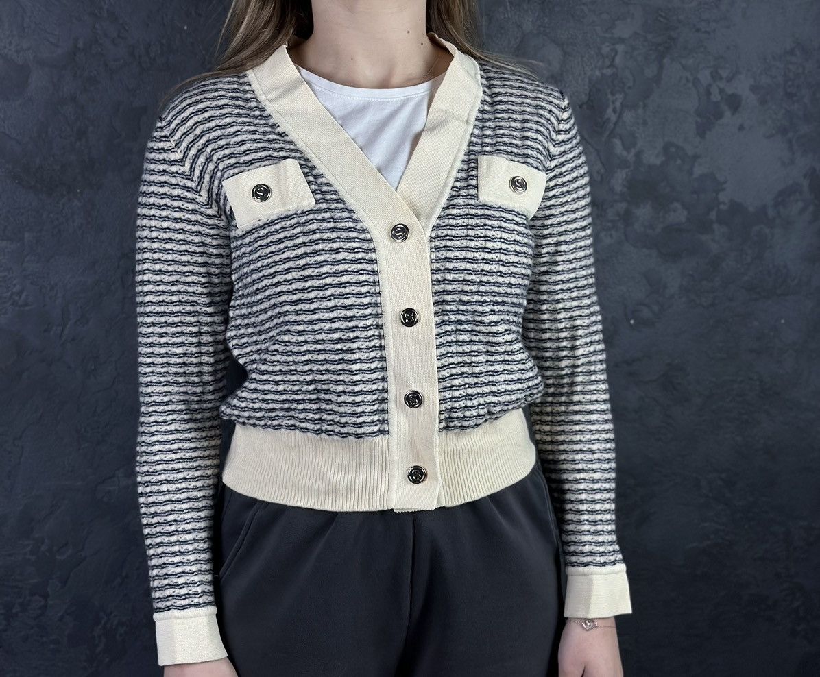 Designer × Sandro SANDRO Striped V-neck Wool Cardigan Size 1 Size S / US 4 / IT 40 - 1 Thumbnail