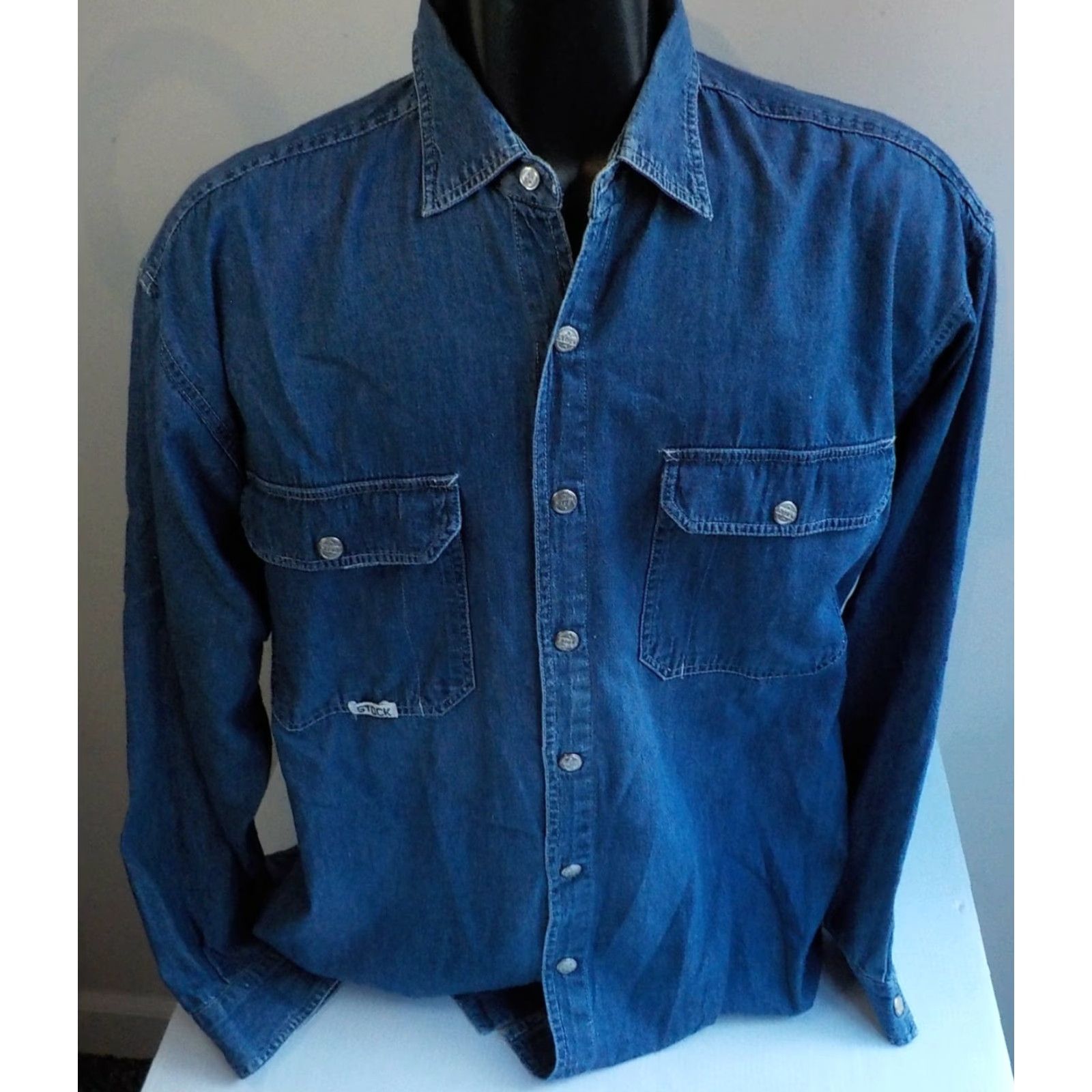Denime ROBERT STOCK Shirt Denim Snap Front Blue M Adult Medium 100% Cotton Men Regular Long Sleeve Size US M / EU 48-50 / 2 - 2 Thumbnail