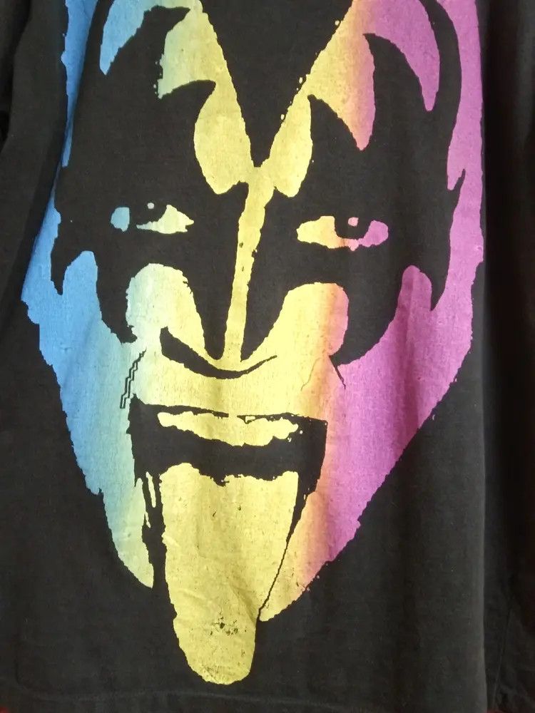 Band Tees Vintage Iconic Gene Simmons Demon Big Print Faded Black Tee Size US M / EU 48-50 / 2 - 2 Thumbnail
