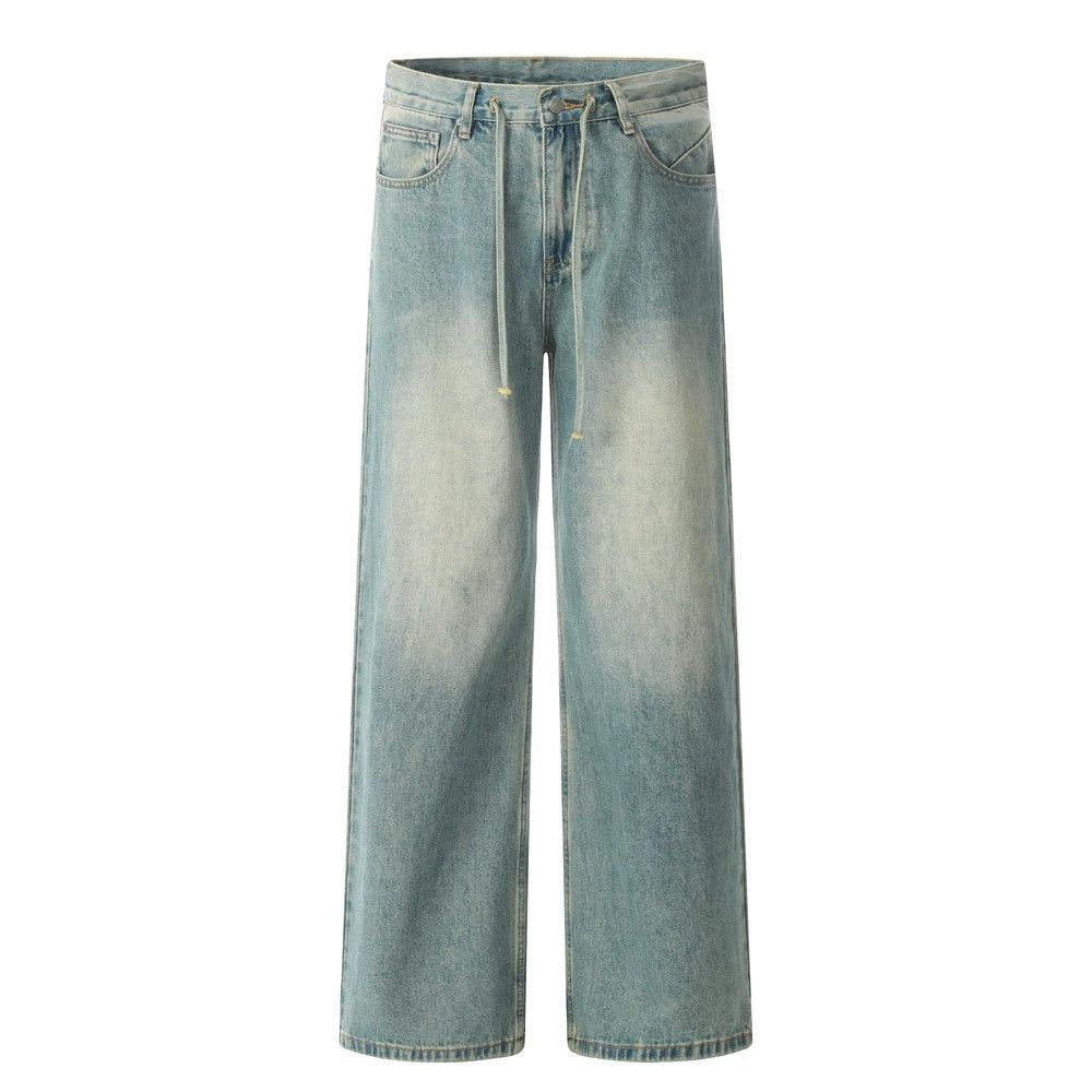 Men's street punk loose washed distressed wide-leg jeans