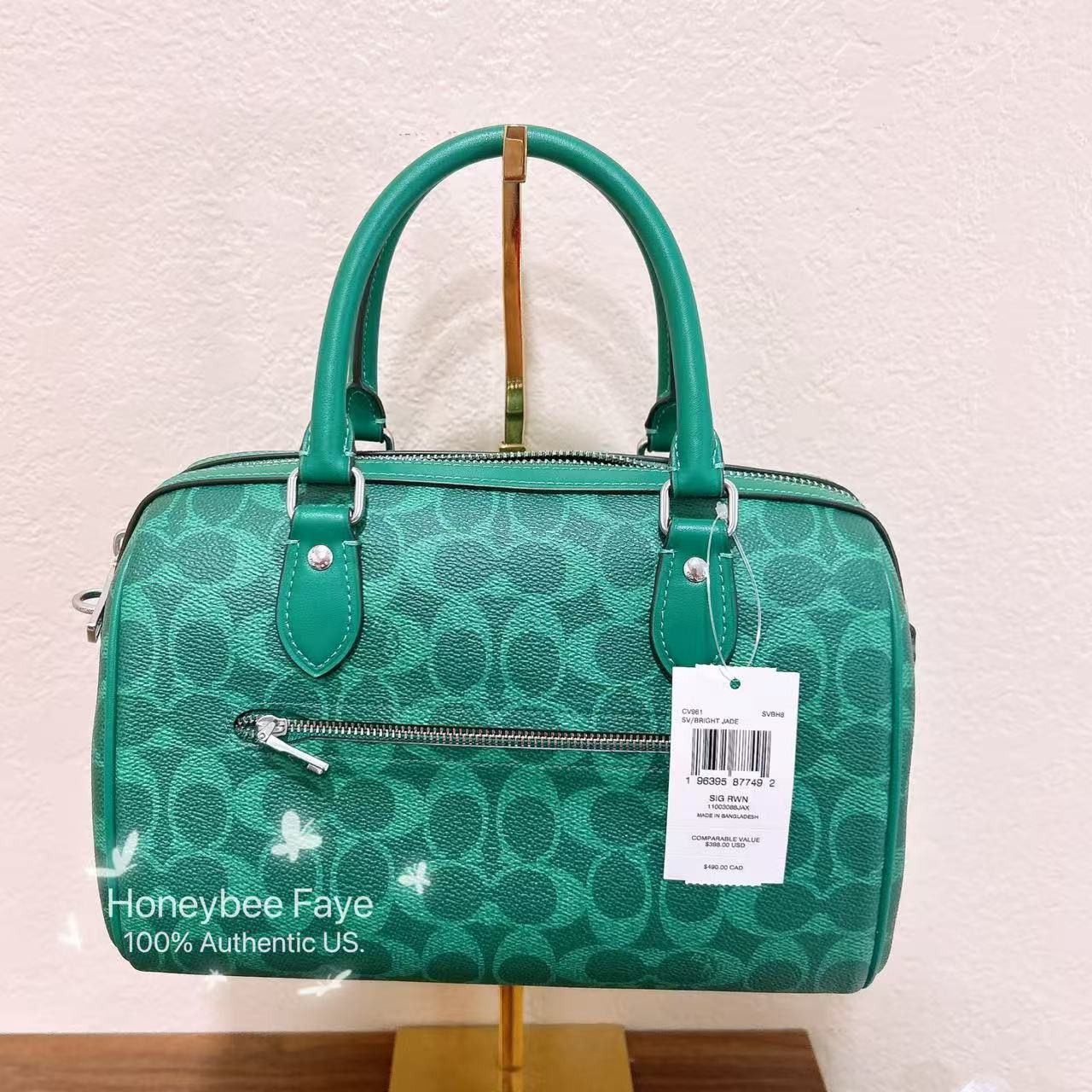 Coach Rowan Satchel Bag In Signature Canvas CV961 bright jade Size ONE SIZE - 3 Thumbnail