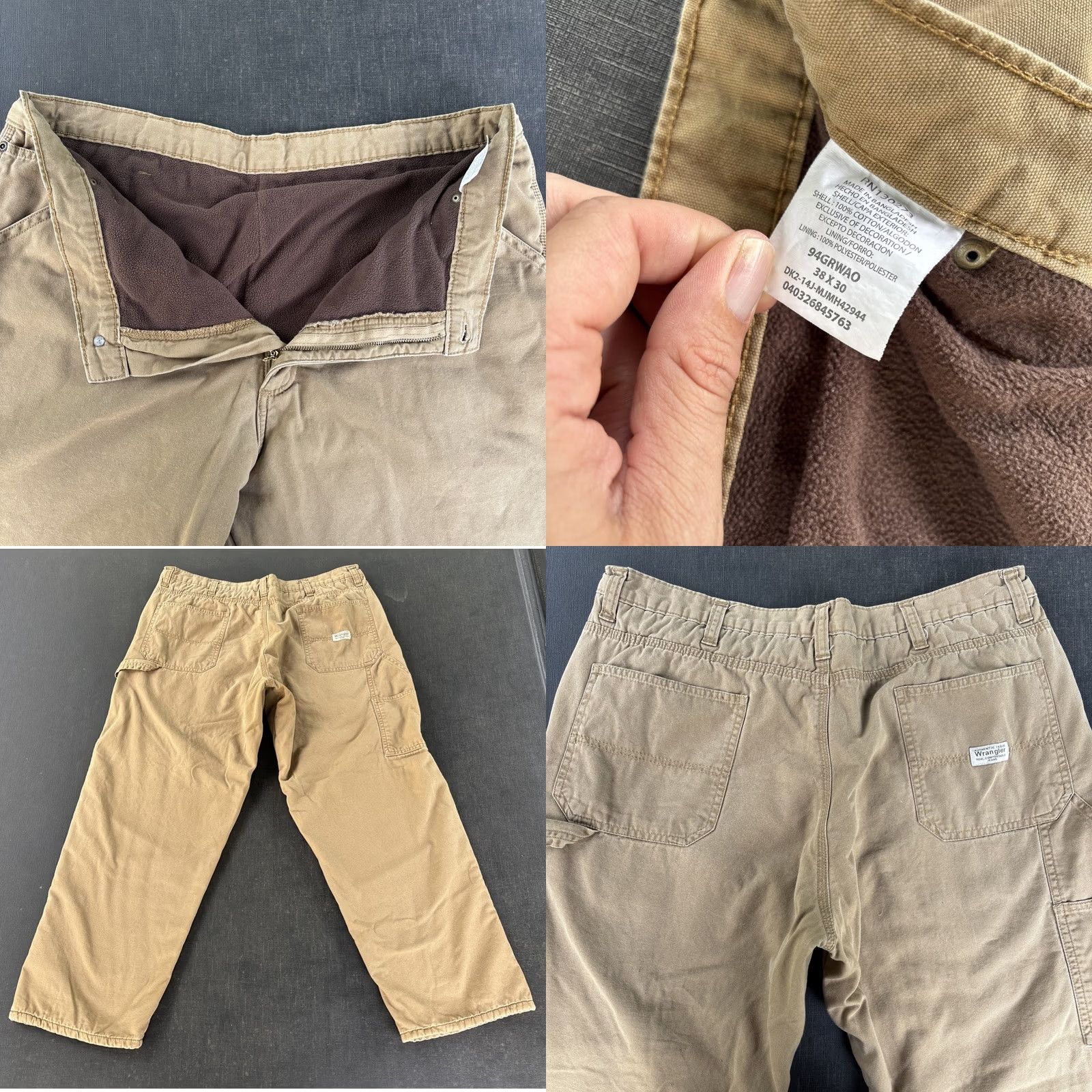 Wrangler VINTAGE Wrangler Men's 38x30 Carpenter Pants Fleece Lined Brown Relaxed 94GRWAO Size US 38 / EU 54 - 8 Thumbnail