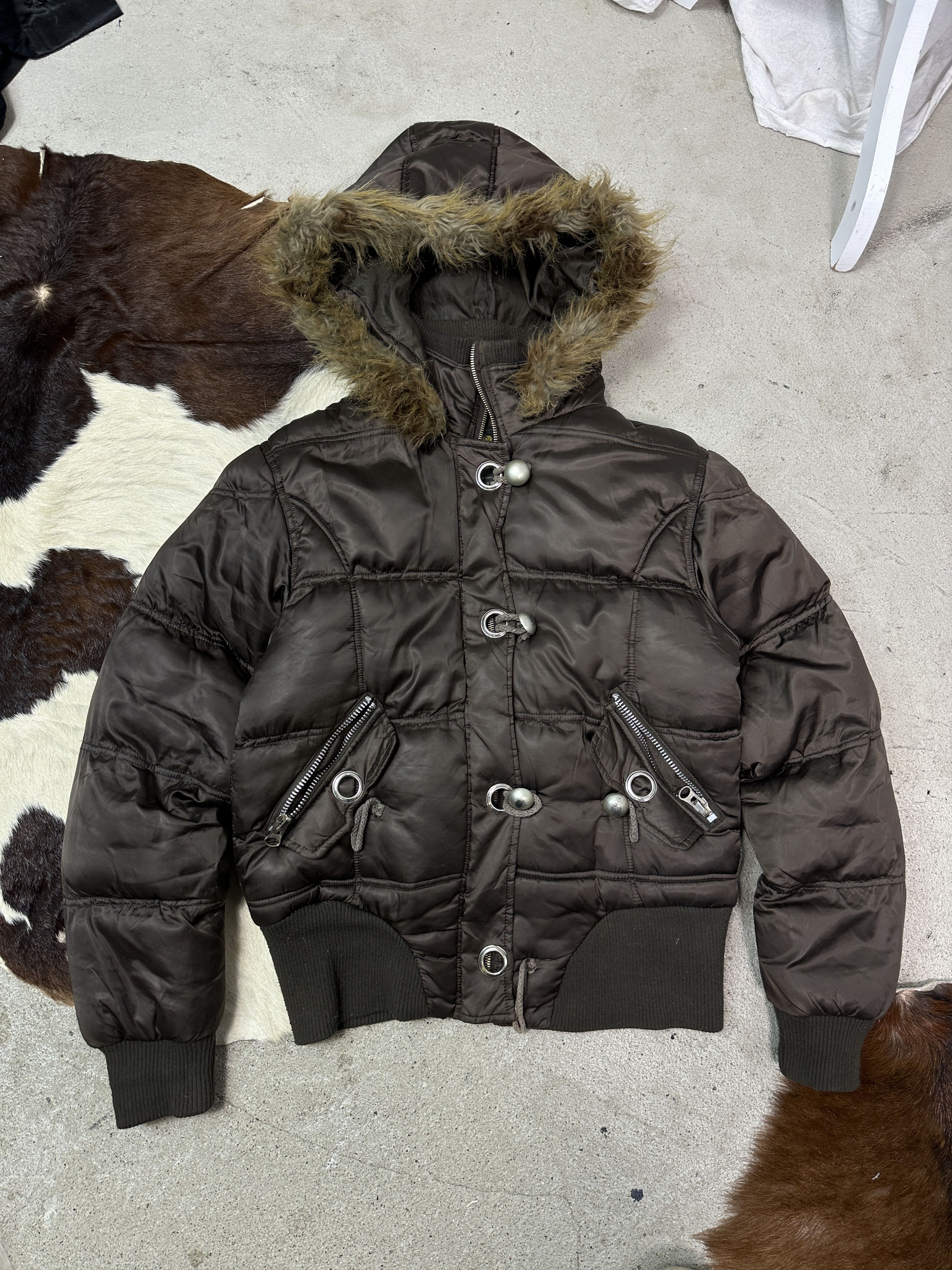 Vintage Vintage Outdoor Puffer Brown Hooded Down Jacket Y2K Size L / US 10 / IT 46 - 2 Thumbnail