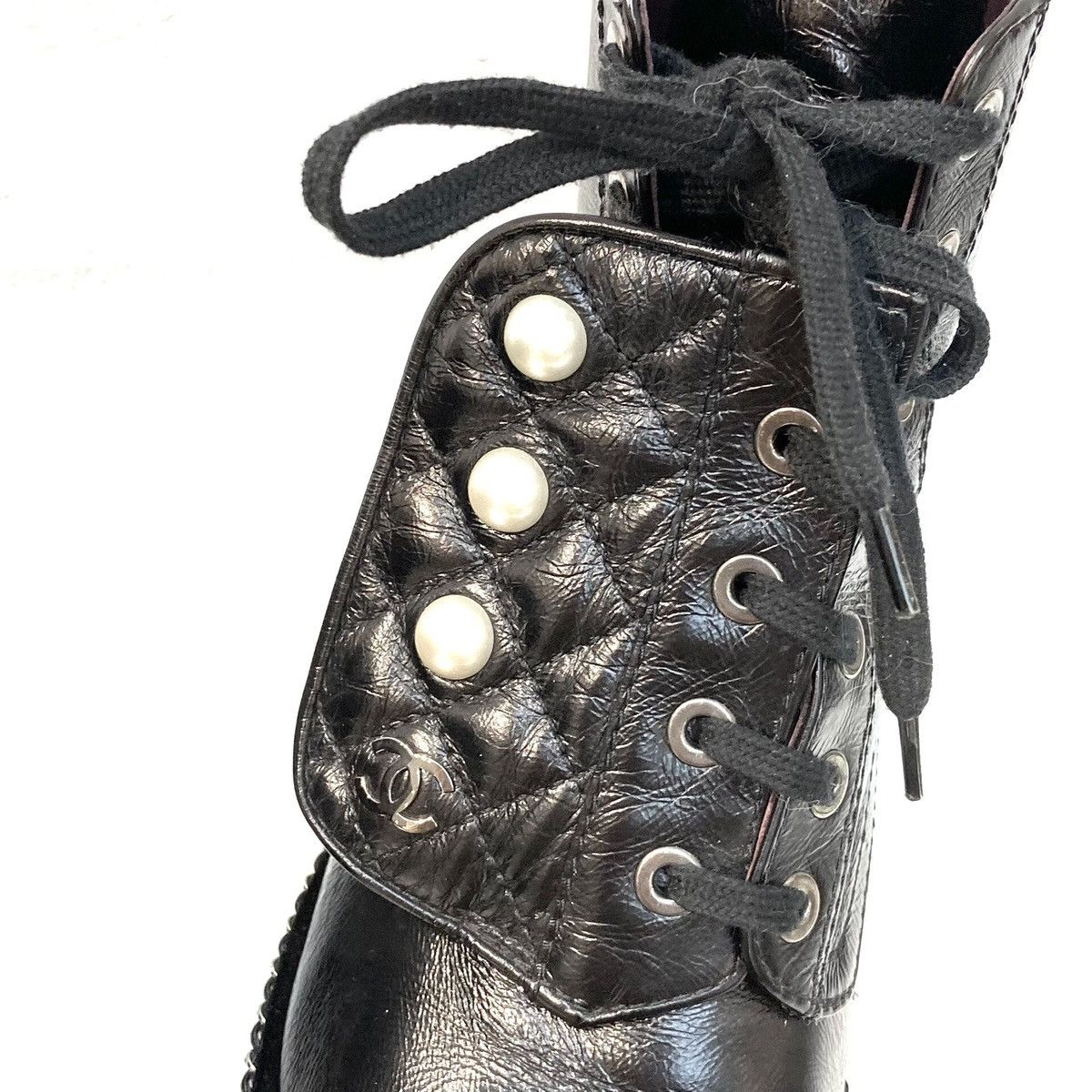 Chanel Chanel Black Leather Pearl Military Boots Size US 6 / IT 36 - 8 Thumbnail