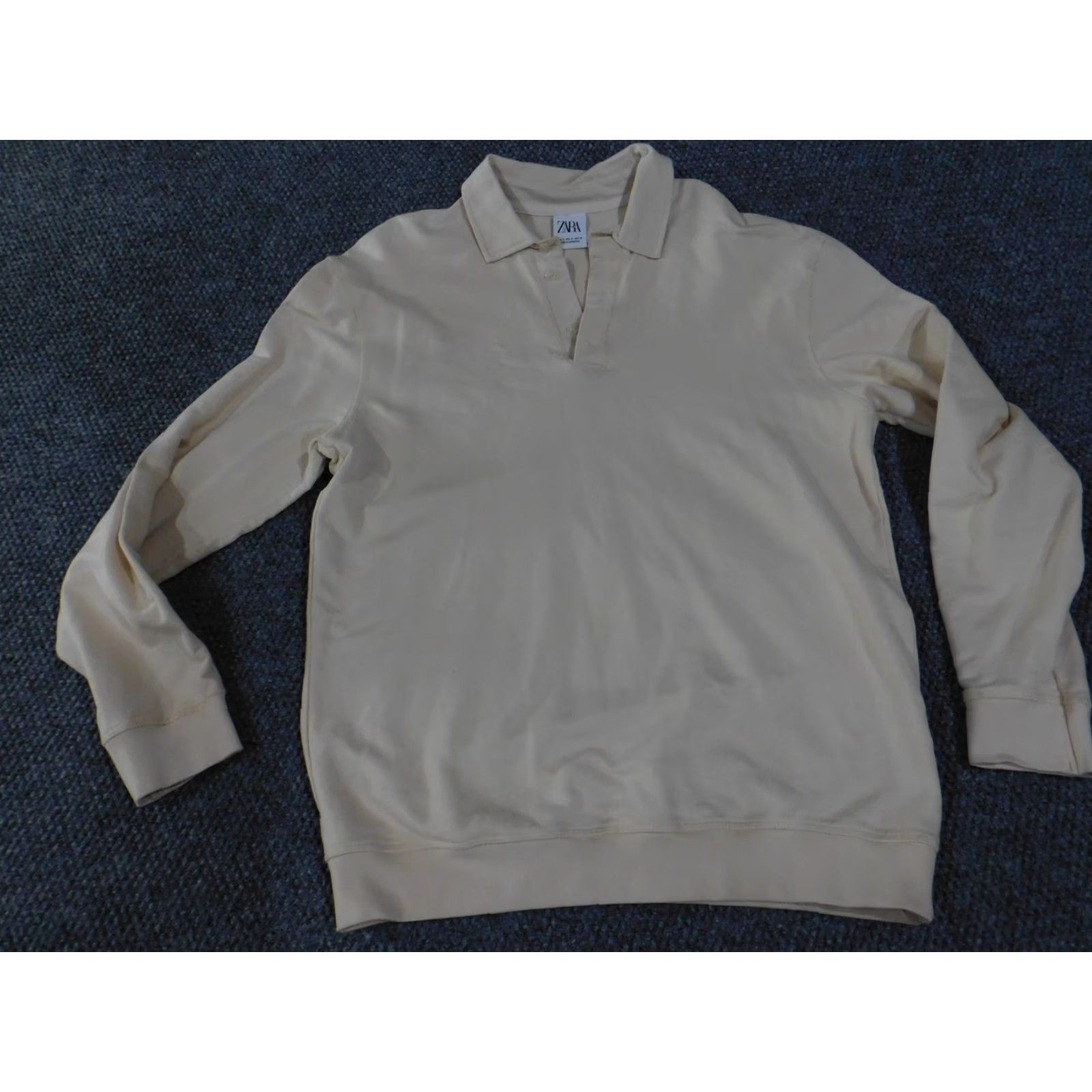 Zara VINTAGE Zara Sweatshirt Mens Small Beige Cream Collared Pullover Rib Cuffs Hem Cotton Size US S / EU 44-46 / 1 - 4 Thumbnail