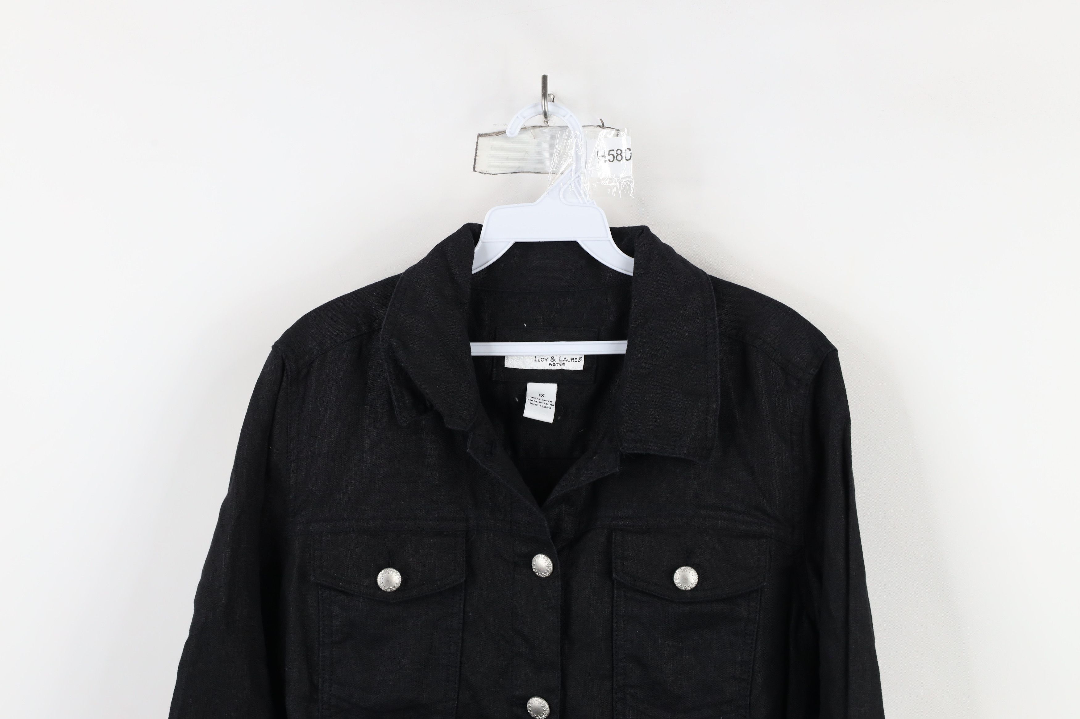Vintage Lucy & Laurel Linen Full Button Trucker Jacket Black Size XL / US 12-14 / IT 48-50 - 2 Thumbnail