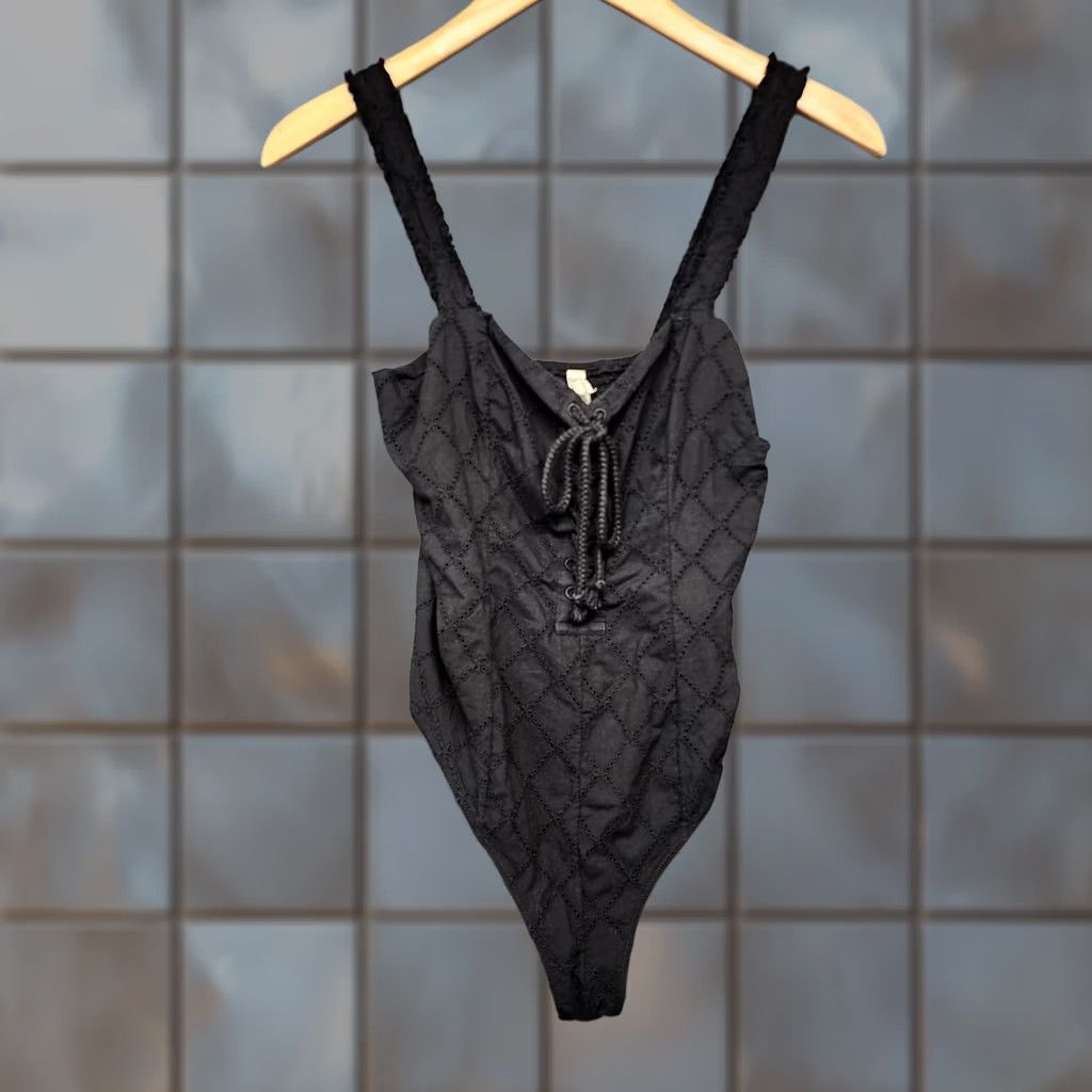 Vintage Intimately Free People Bodysuit Womens Small Black 100% Cotton Layering Snap S Womens Black Bodysuit Size S / US 4 / IT 40 - 1 Thumbnail
