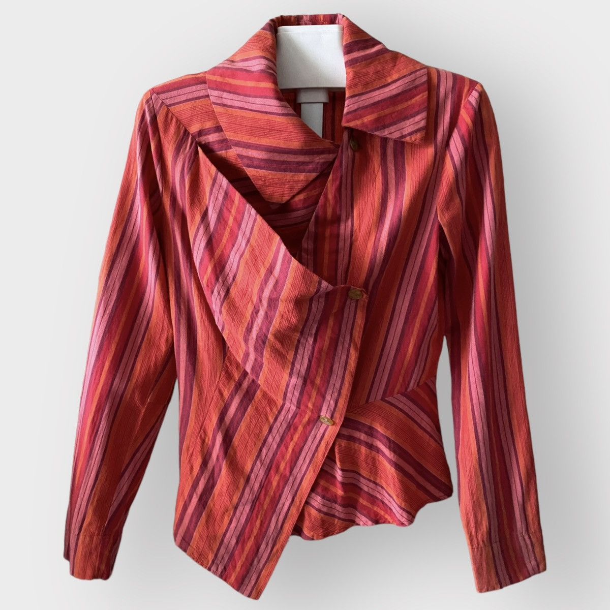 Vintage × Vivienne Westwood Vintage AW00 Red Striped Asymmetric Blouse Size L / US 10 / IT 46 - 1 Thumbnail