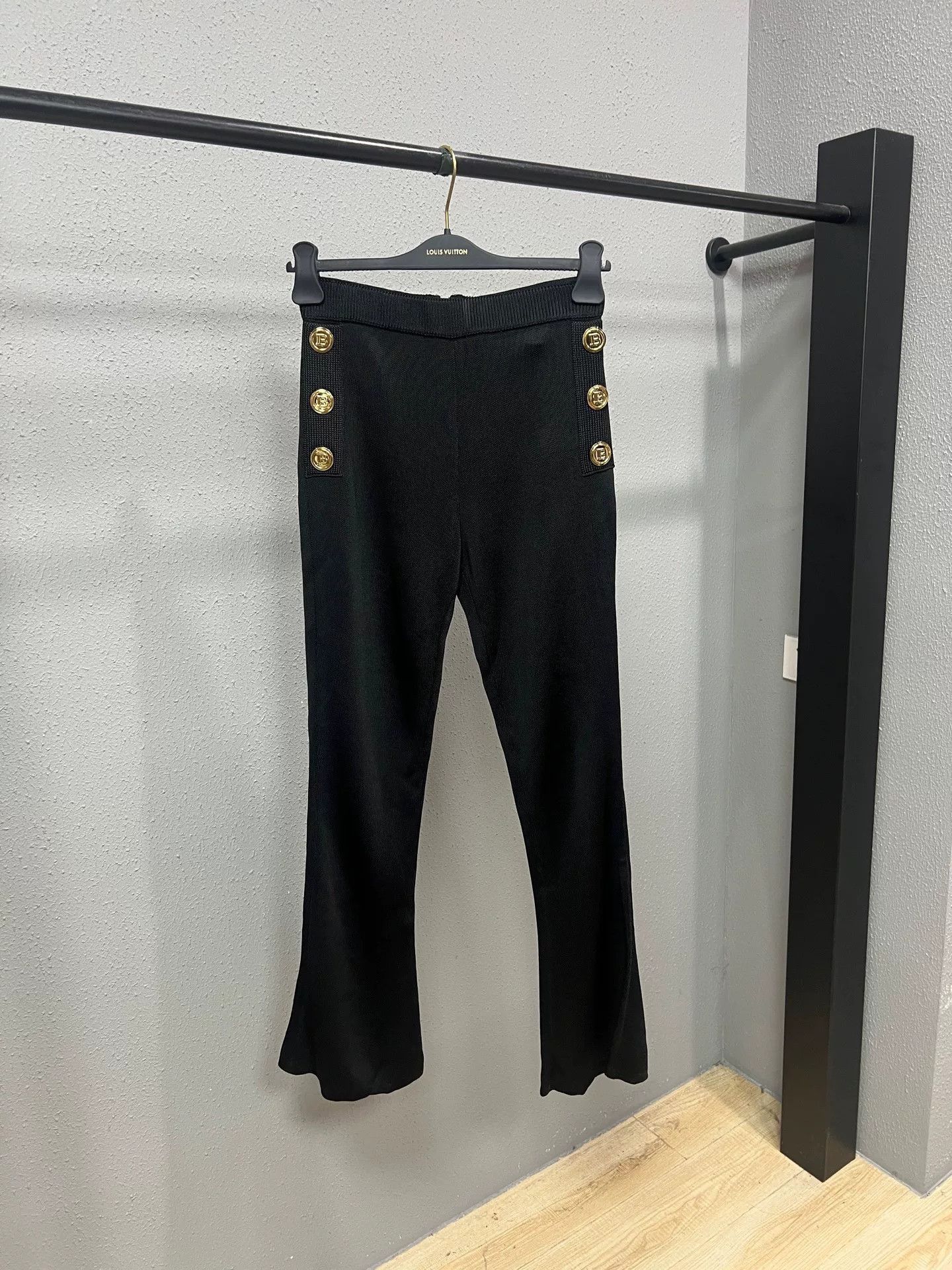 Balmain Black Flared Pants with Gold Accents
