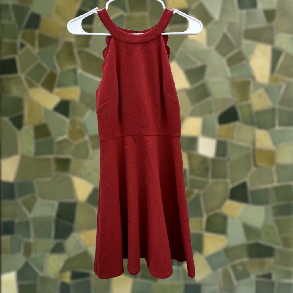 Vintage BCX Dress Juniors Dress Size 1 Red Halter Top Scallop Cut Dress Sleeveless Women's Minimalist A-Line Short Solid Red BCX Dress Boys Girls Mens Womens Size XS / US 0-2 / IT 36-38 - 1 Thumbnail