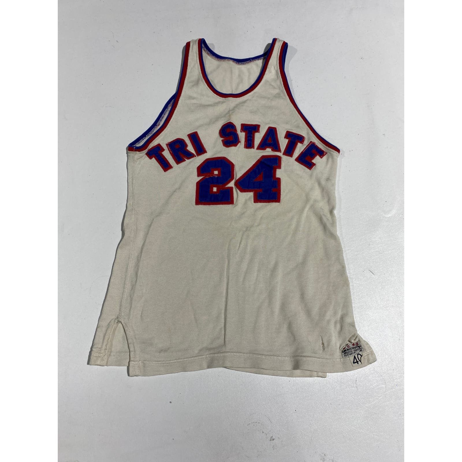 image of Unsound Rags x Vintage 50's 60's Antique Basketball Jersey Tri State 24 Size 30 in White, Men's