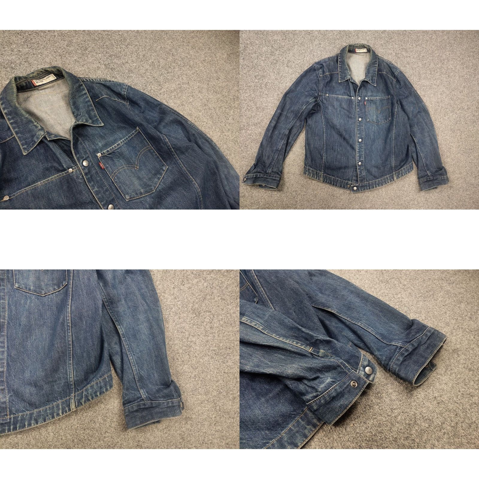 Levi's VINTAGE Levi's Trucker Jacket Denim Blue Pocket Faded 90s 00's Engineered Jeans Style: Biker, Button Closure, Mid-Length, Regular Fit Mens Jacket Size US 31 - 8 Thumbnail