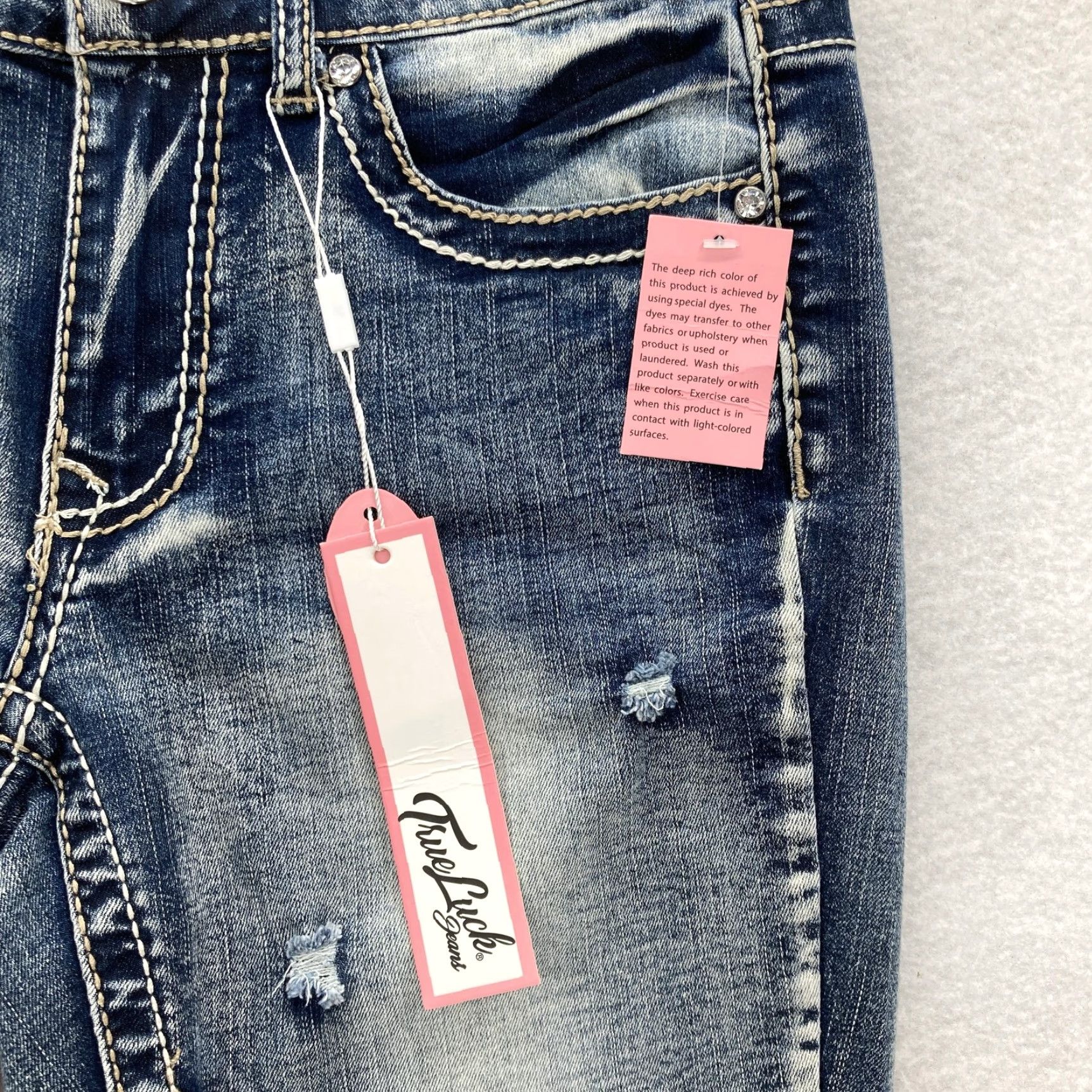 Vintage True Luck Jeans Jeans Women 8 Blue Skinny Mid Rise Distressed Rhinestone Stretch Womens Size 30" / US 8 / IT 44 - 4 Thumbnail