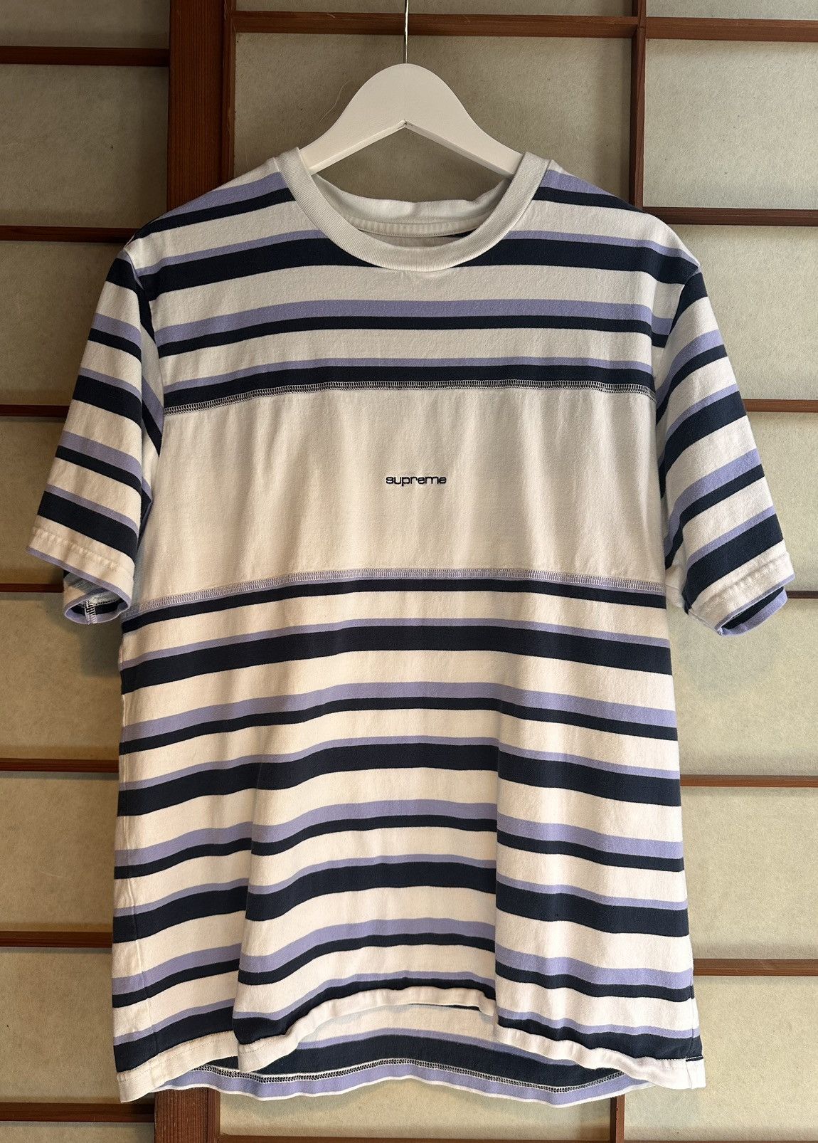 Supreme striped t shirt clearance