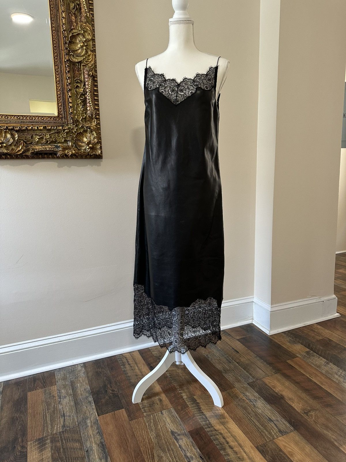 Givenchy Chic Black Leather Dress with Lace Hem