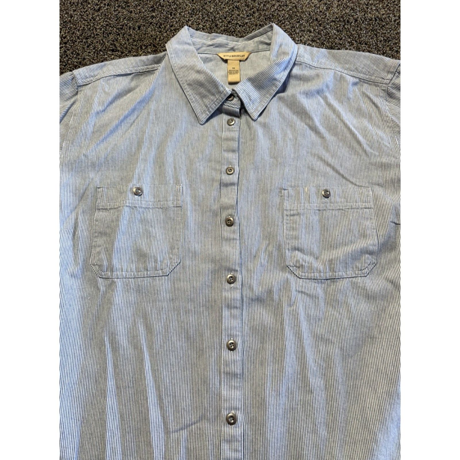 Denime Bit & Bridle Shirt Womens 3X Denim Button-Up Cotton Chambray Long Sleeve Blue"} Size XXL / US 16-18 / IT 52-54 - 2 Thumbnail