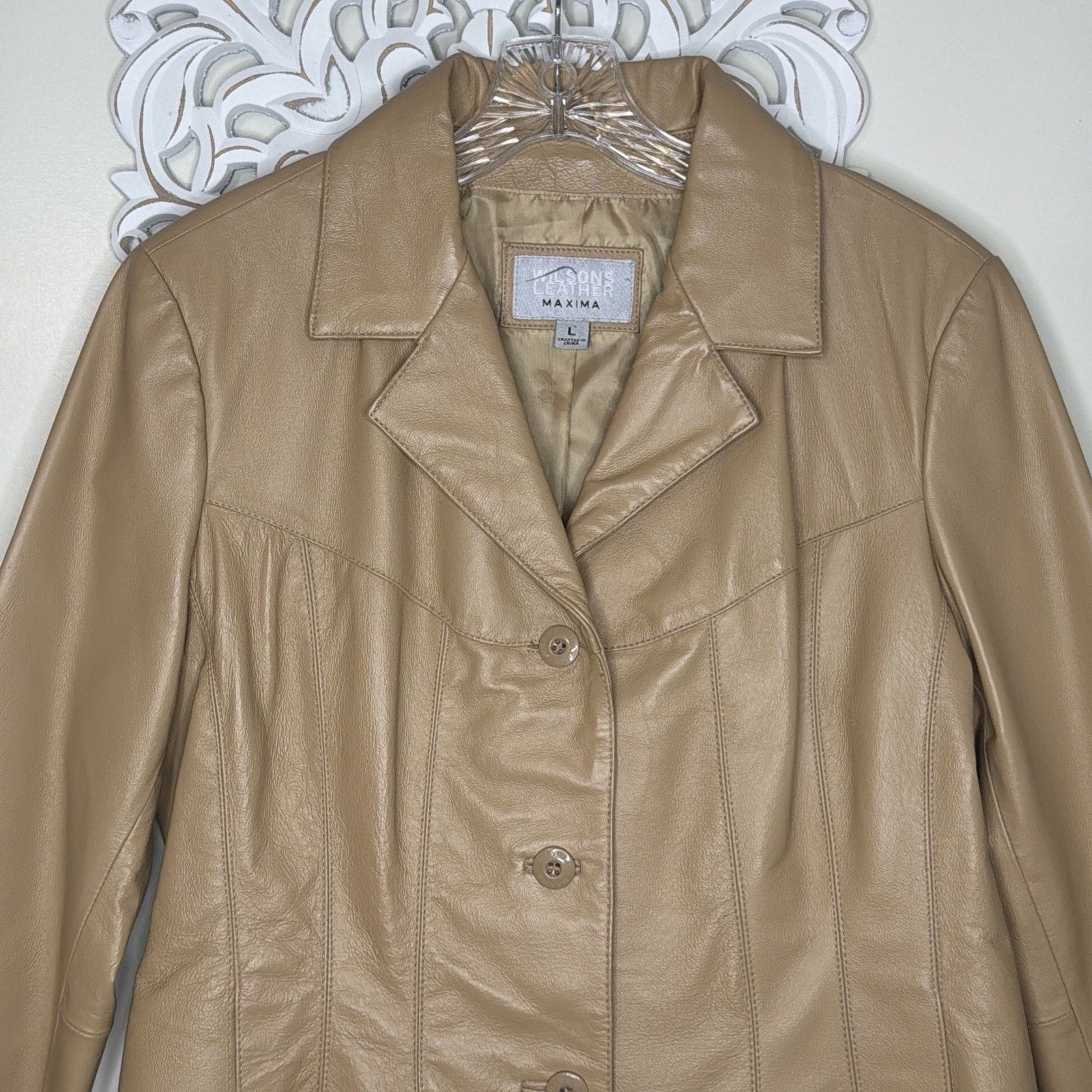 Wilsons Leather WILSONS Leather Maxima Women's L Button Front Lined TAN Size L / US 10 / IT 46 - 2 Thumbnail