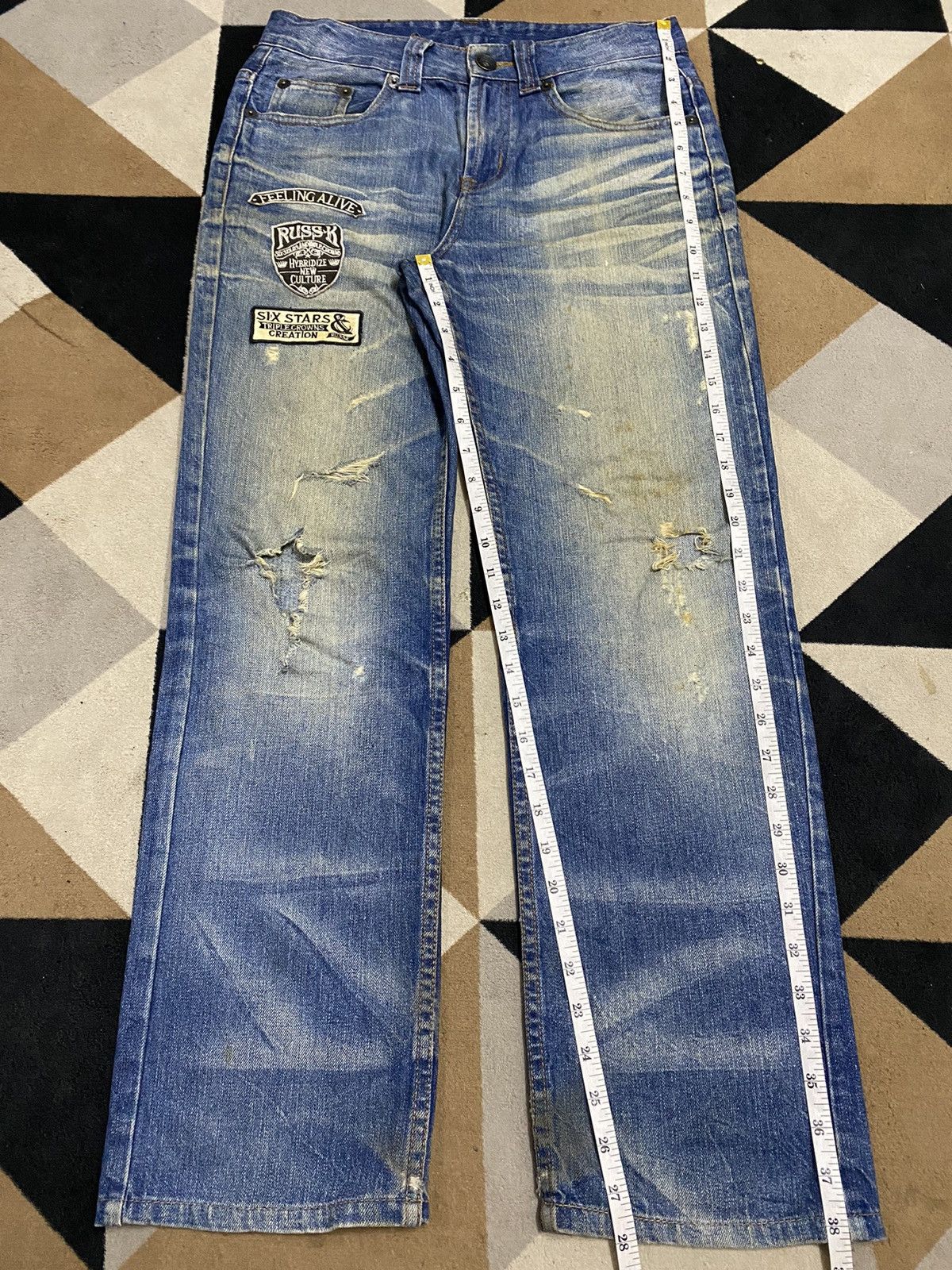 Japanese Brand Vintage Japanese Ruskk Whisker Patched Blue Wash Loose Jeans Size US 30 / EU 46 - 21 Thumbnail