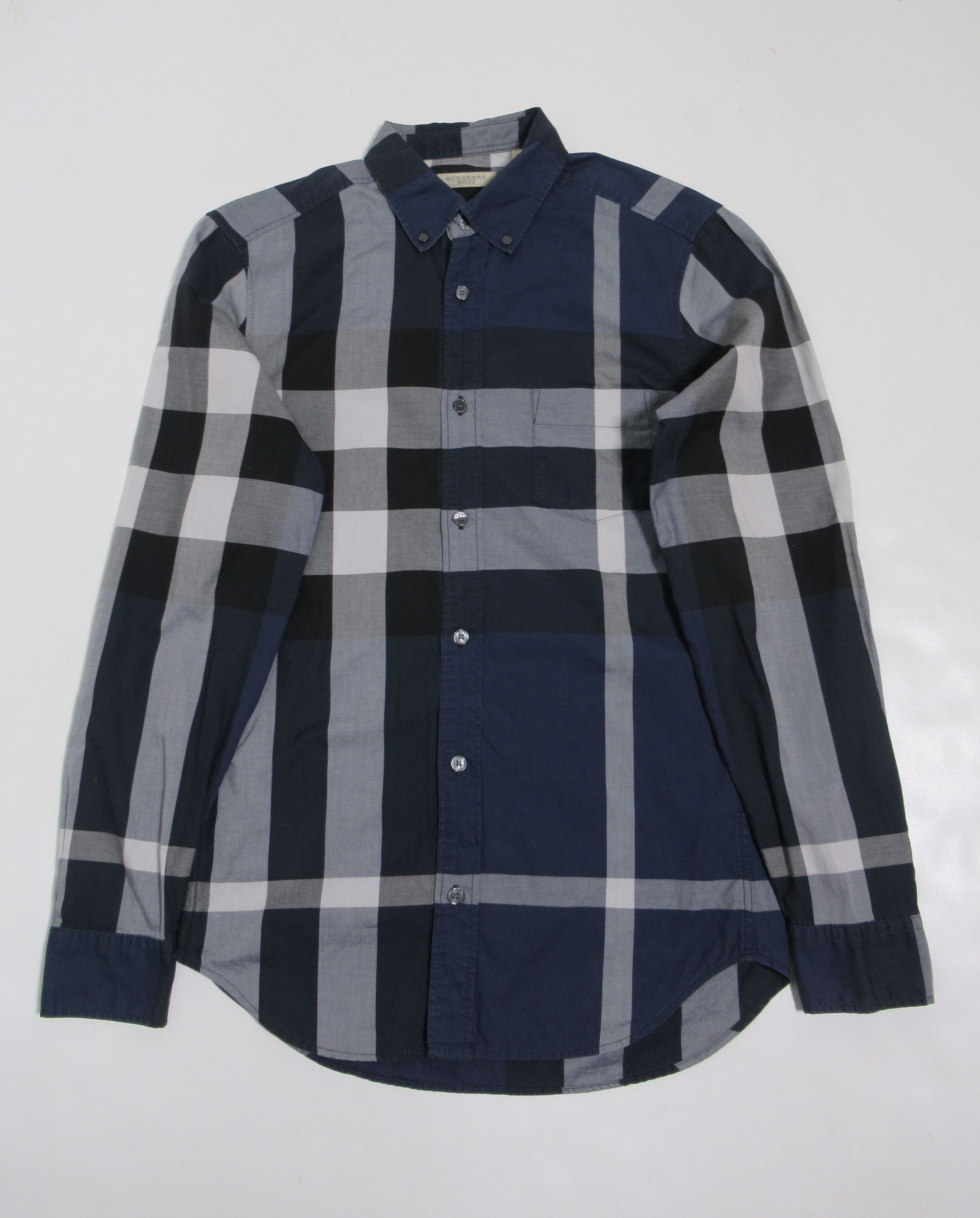 image of Burberry Brit Men's Check Cotton Button Down Shirt in Navy (Size XS)