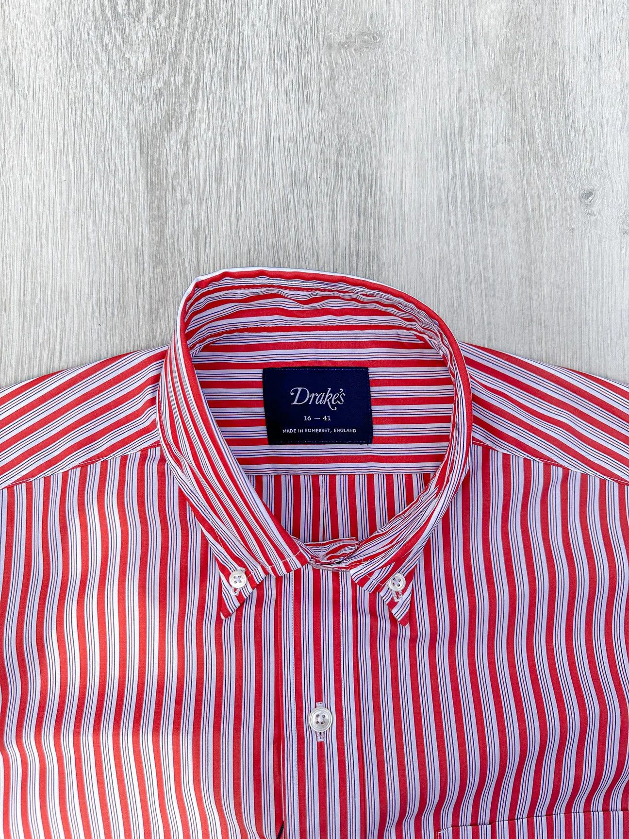 Drake's Drake's Red White Cotton Poplin Striped Shirt Size US S / EU 44-46 / 1 - 4 Thumbnail