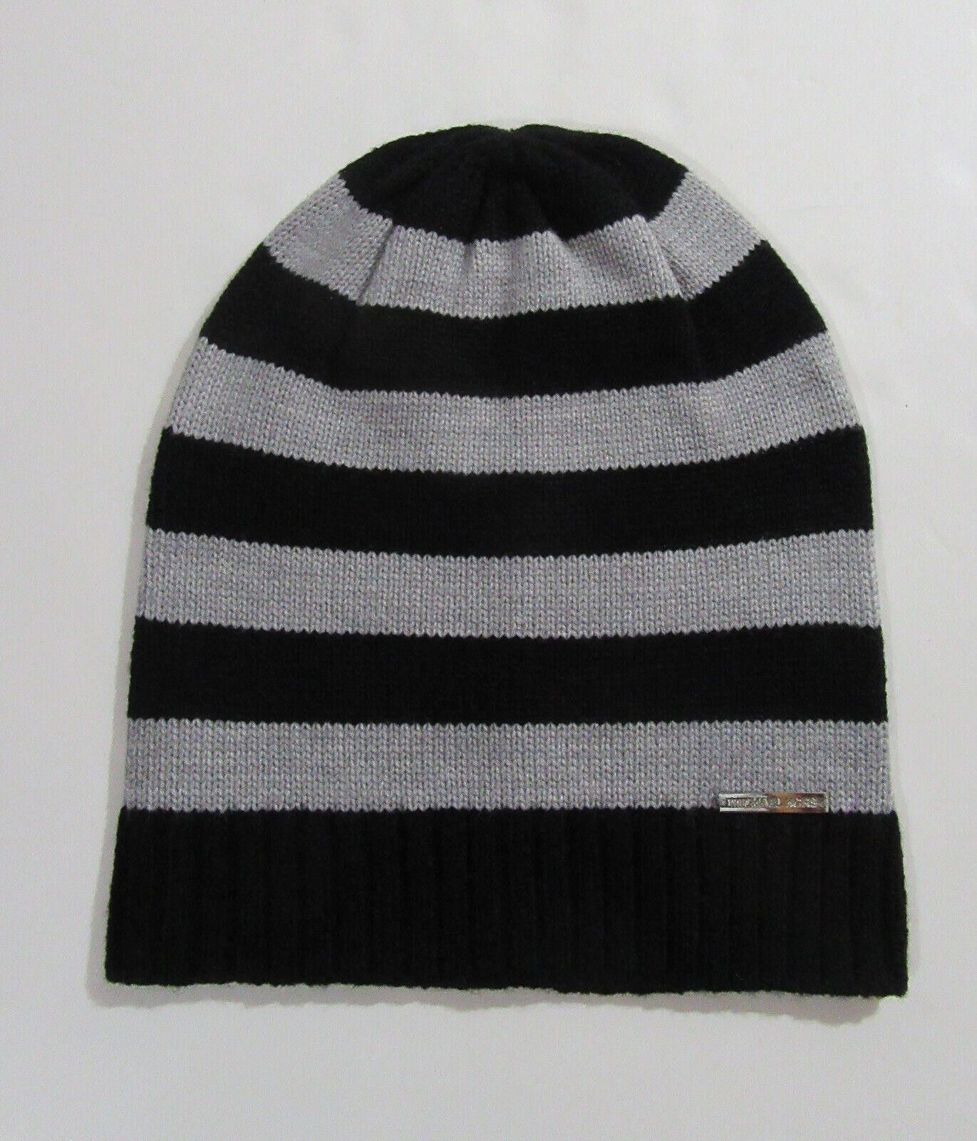 Michael Kors Michael Kors Slouchy Beanie Hat Black Grey Striped NWOT Size ONE SIZE - 1 Thumbnail