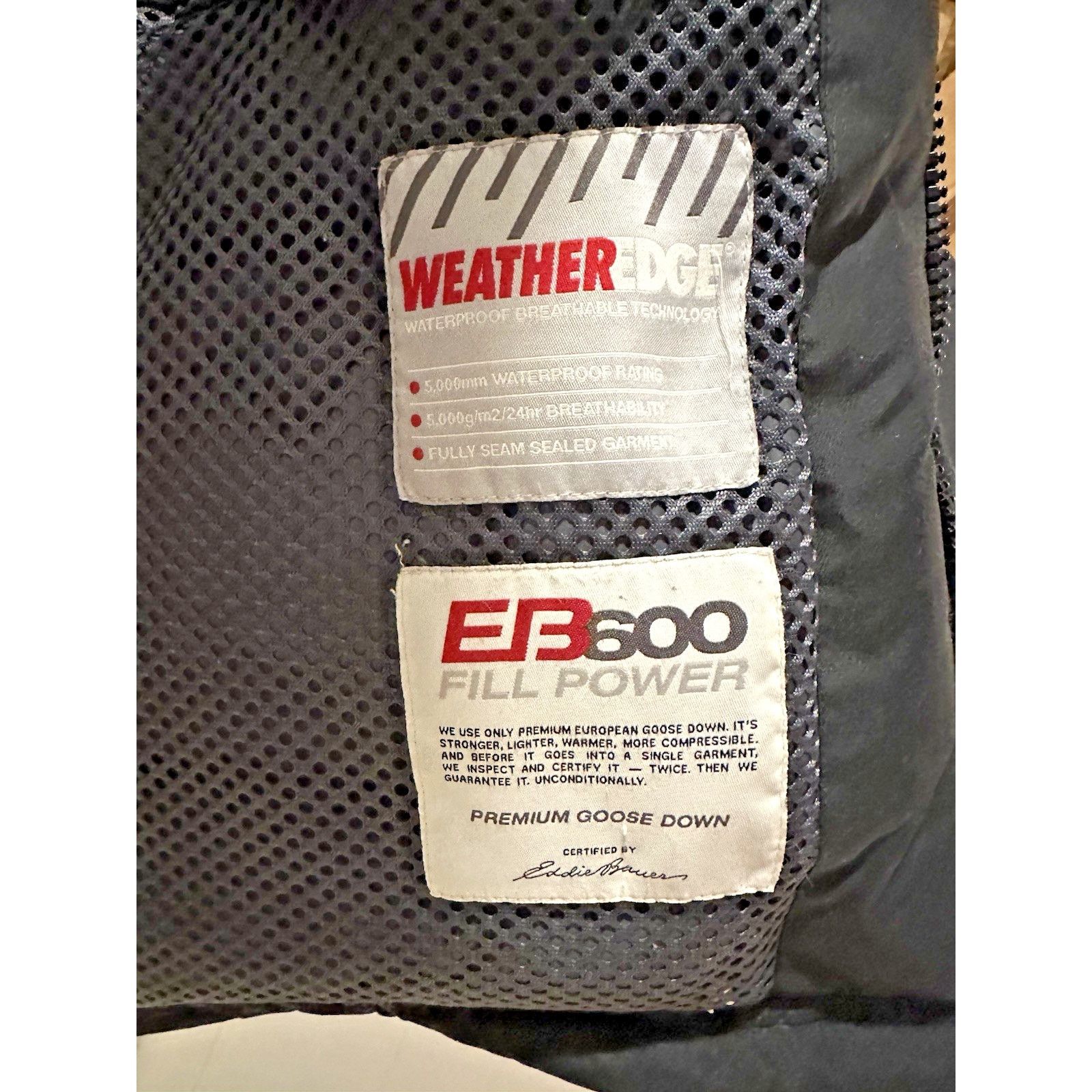 Eddie Bauer Men's Large Down Parka Black WeatherEdge Goose Feather Hood Size US L / EU 52-54 / 3 - 9 Thumbnail