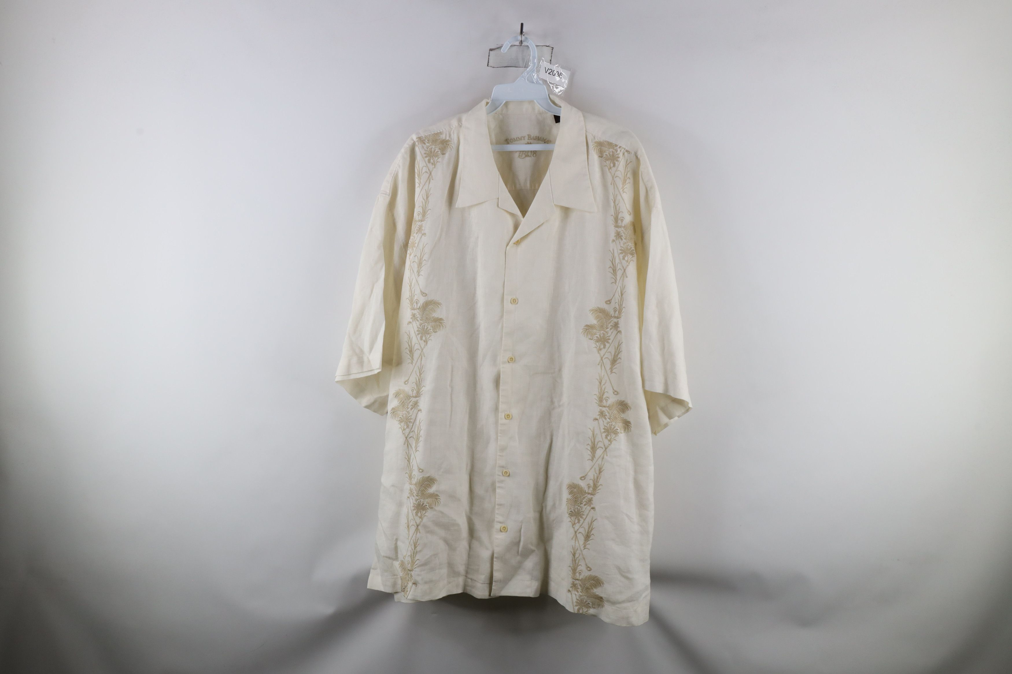 Tommy Bahama × Vintage Tommy Bahama Tree Golf Linen Short Sleeve Button Shirt Cream Size US XXL / EU 58 / 5 - 1 Thumbnail