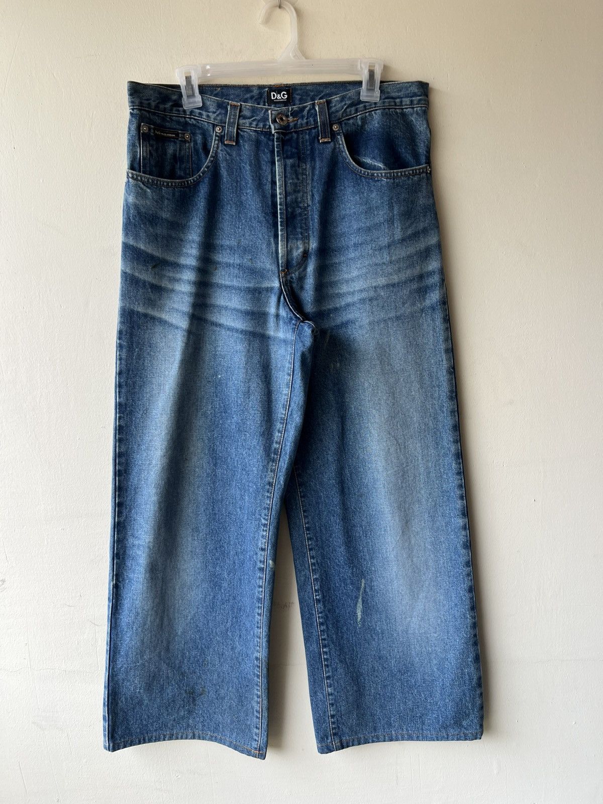 Dolce & Gabbana Vintage Dolce&Gabbana Stains Fade Denim Baggy Wide Jeans Size US 33 - 19 Thumbnail