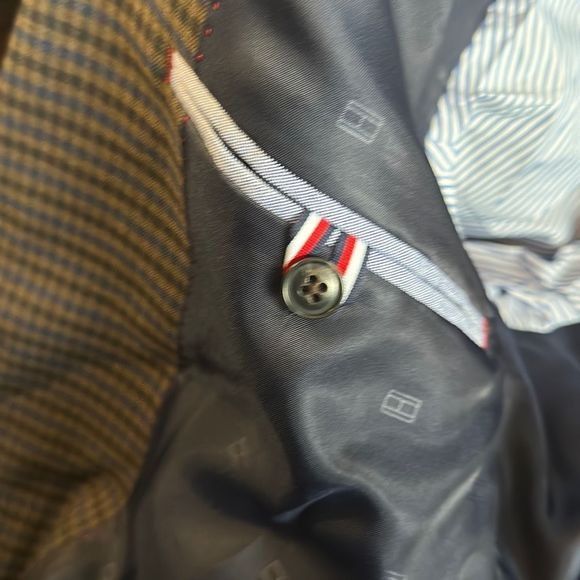 tommy hilfiger men's modern fit burgundy brown check blazer